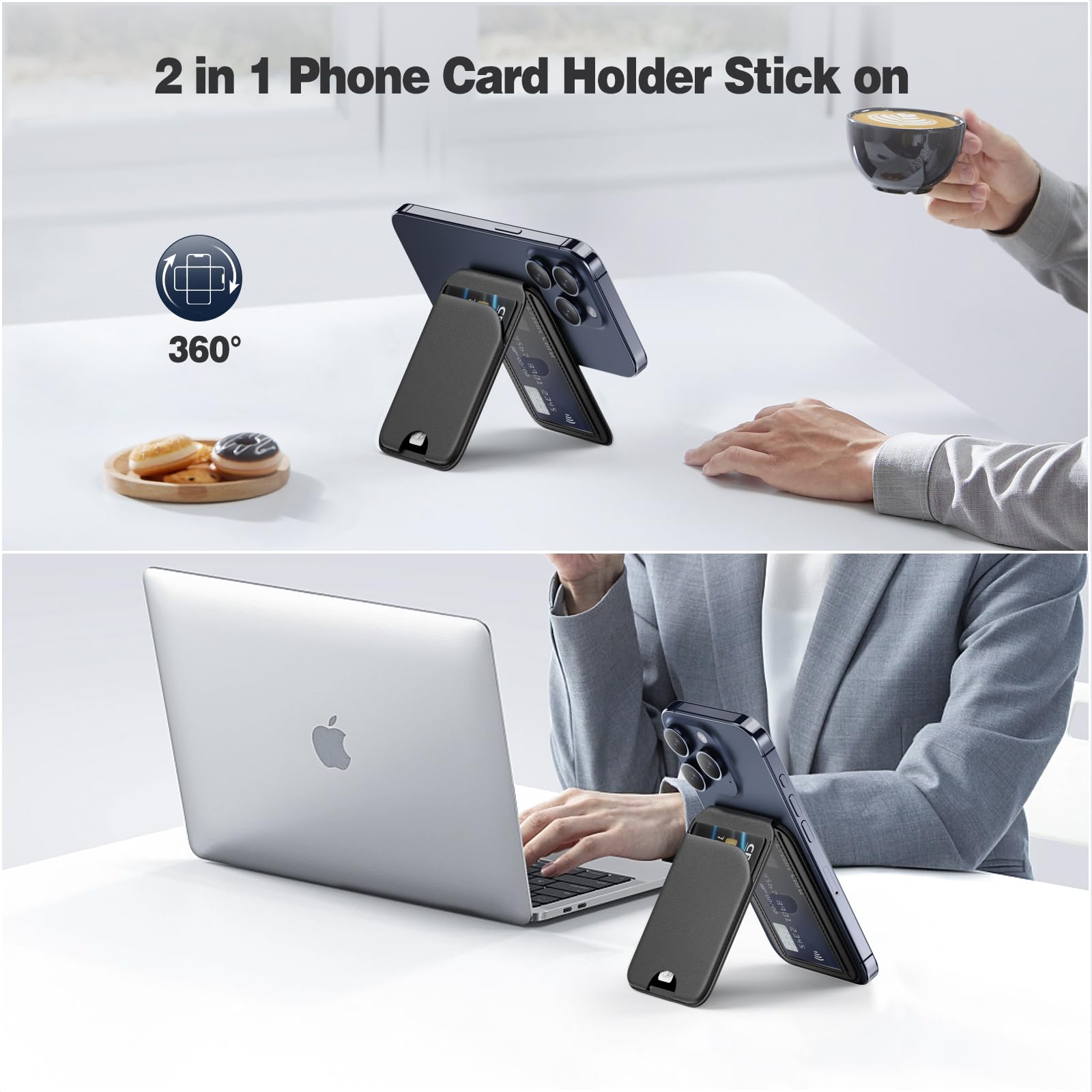 QYQBOON Mag-Safe Wallet Magnetic Wallet for Phone Lightweight Magnetic Phone Pouch Stand Adjustable Leather Mag-Safe Card Holder for iPhone 16/15/14/13/12 Series, Not for iPhone 13/12 Mini (Black)