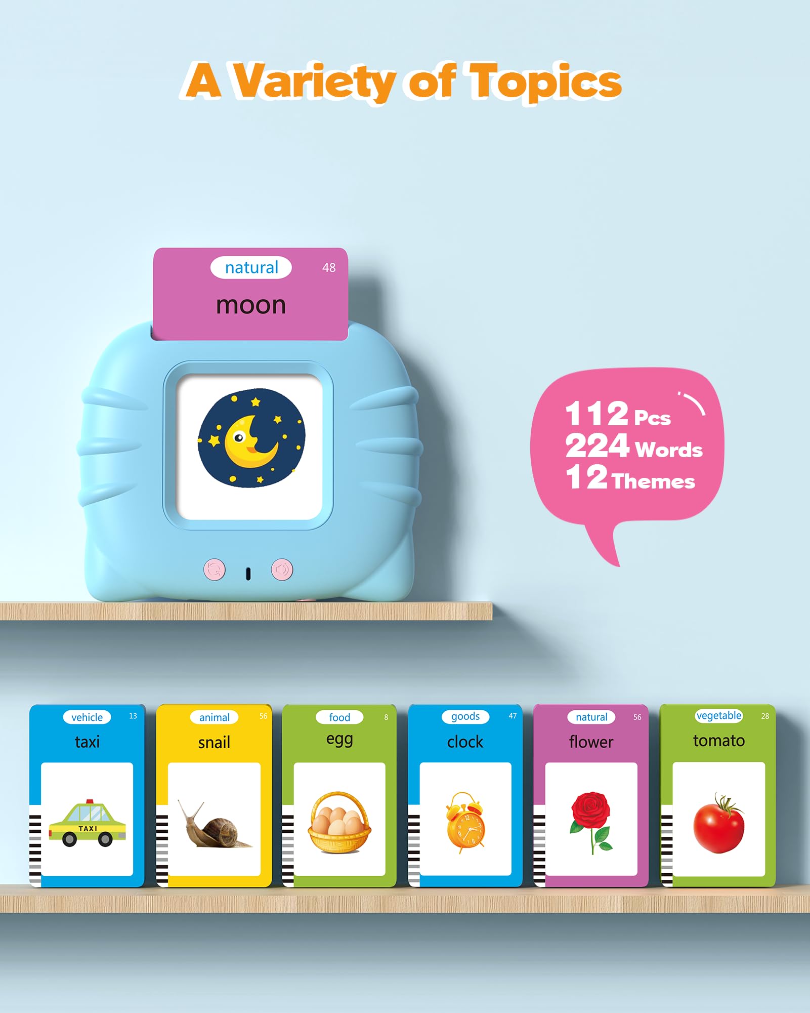 Airbition Talking Flash Cards for Toddlers 1 2 3 4 Year Olds, Montessori Language Learning with 224 Words, Pocket Speech Therapy and Autism Playthings, Children's Sensory Educational Device