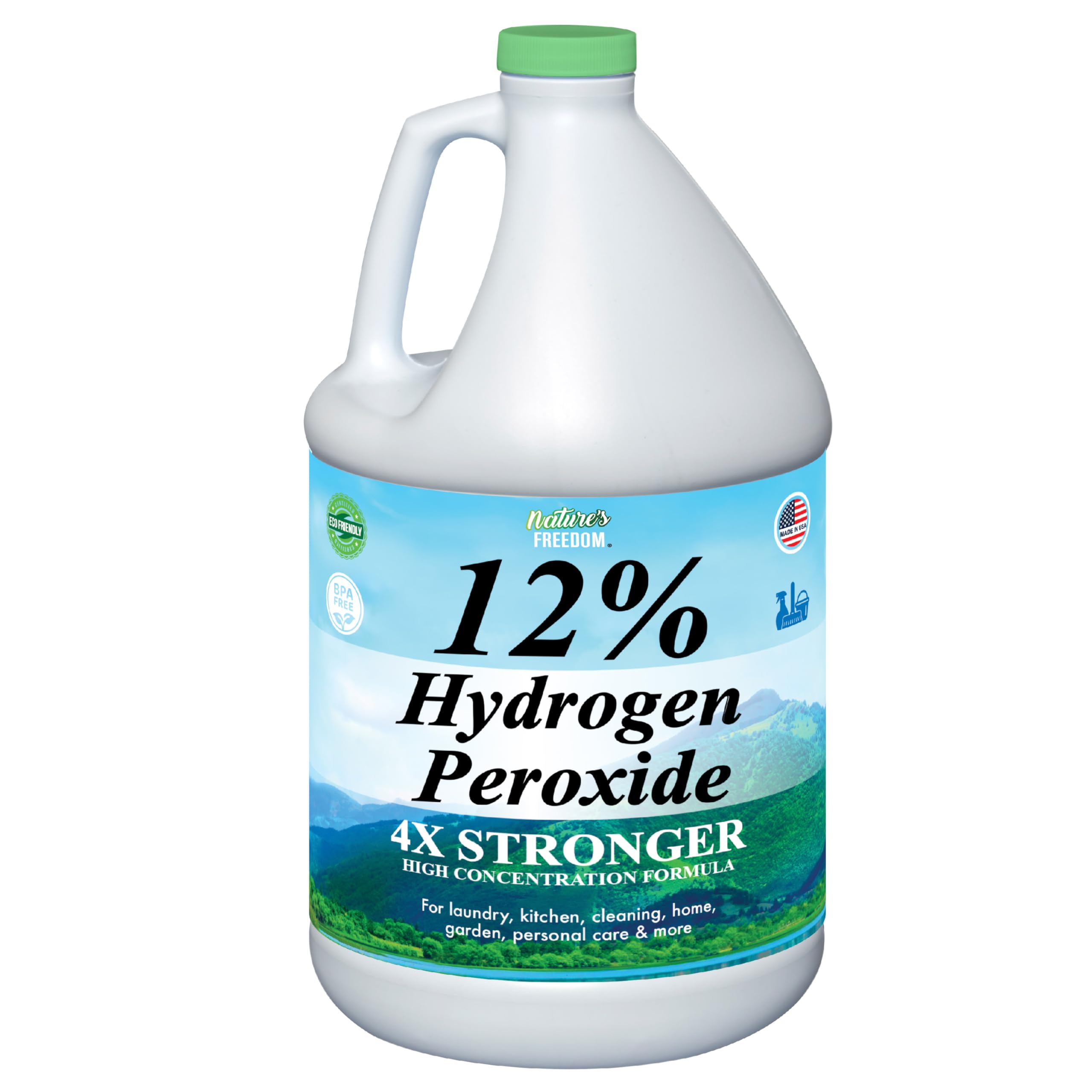 Nature's Freedom 12% Hydrogen Peroxide, Food Grade H2O2 and Purified Water Only, 1 Gallon Solution