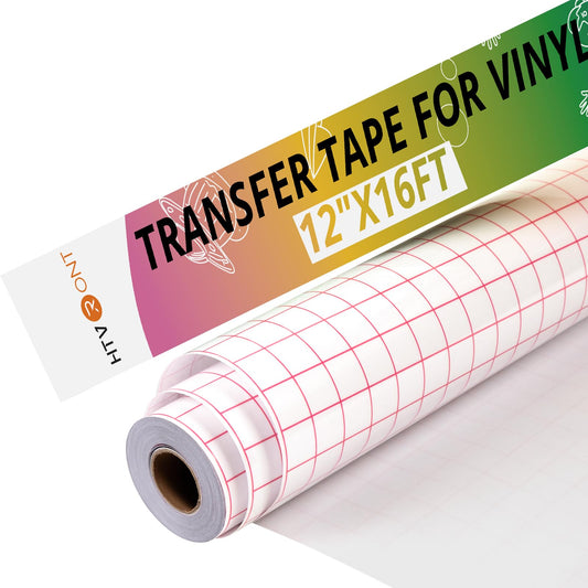 HTVRONT Transfer Tape for Vinyl -12" x 16 FT w/Red Alignment Grid Transfer Paper, Medium Tack Vinyl Transfer Tape for Permanent Vinyl for Cricut Signs Stickers Decals Walls Doors & Windows