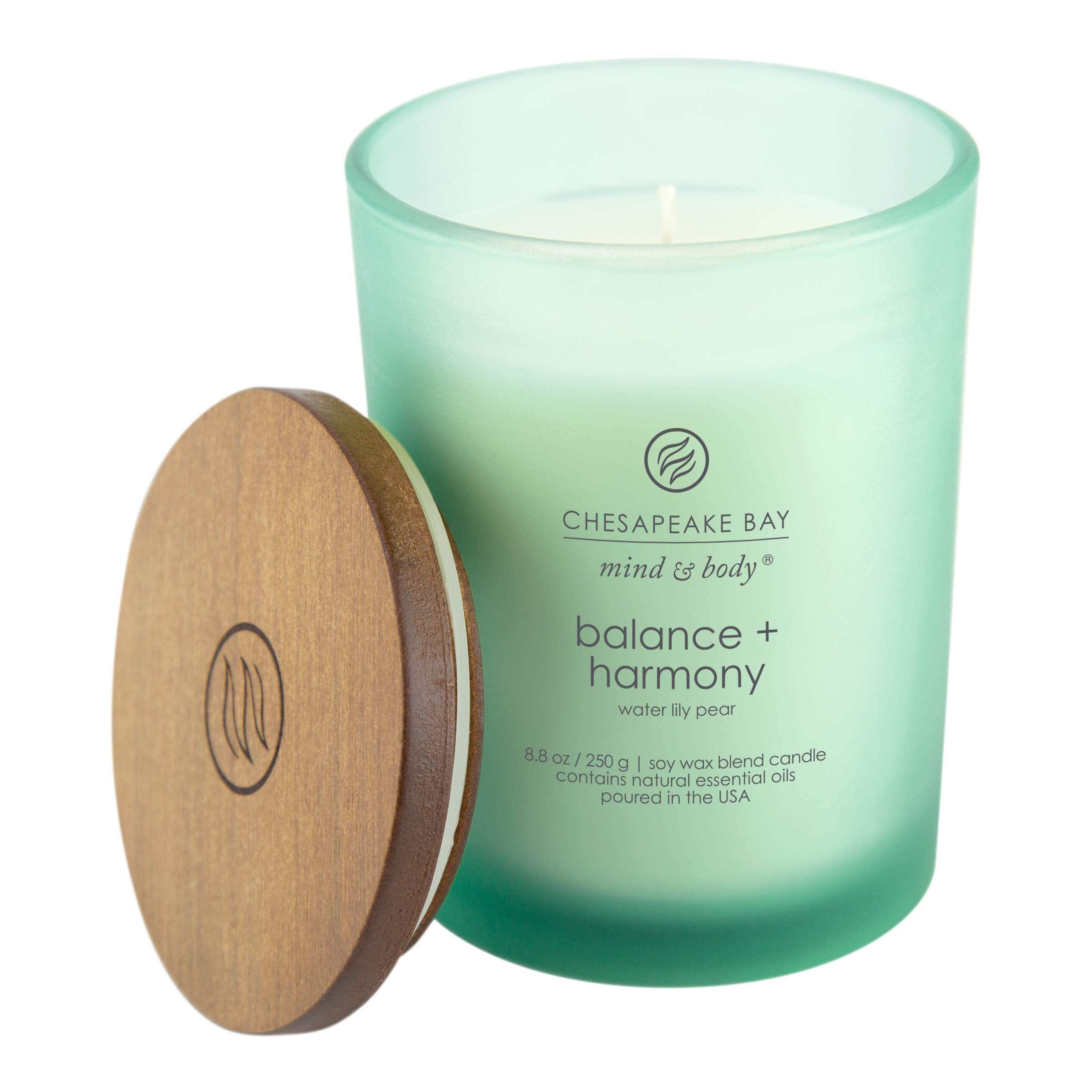 Chesapeake Bay Balance + Harmony Scented Candle Water Lily Pear Fragrance 50 Hours Burn Time Warm & Decorative Soy Wax Blend