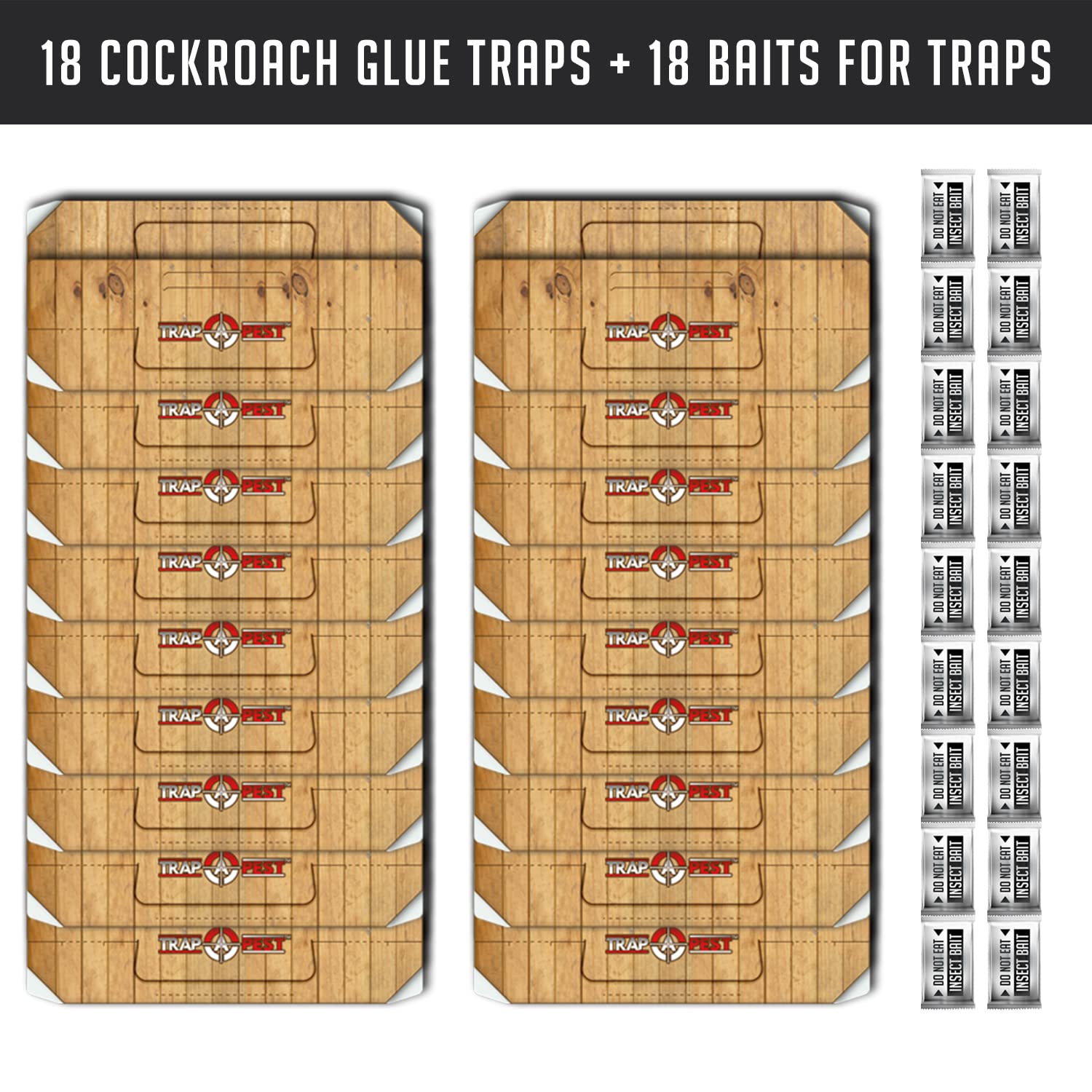 Roach Traps Indoor Sticky (18 Pack) - Glue Traps for Roaches Bug Traps with Roach Bait Traps - Long Lasting Non-Toxic Children and Pet Friendly - Trap a Pest