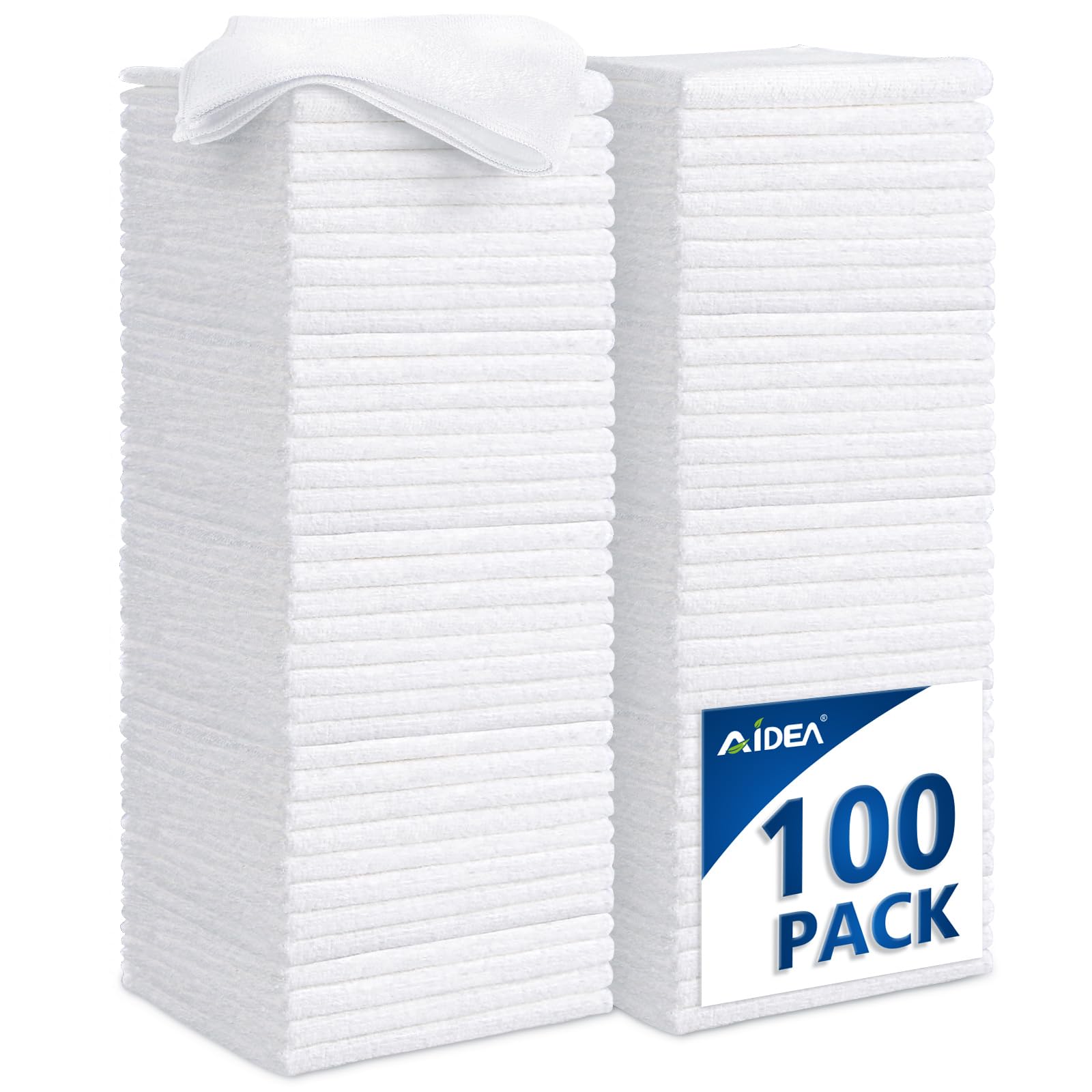 AIDEA Microfiber Cleaning Cloths White-100PK, Absorbent Cleaning Rags, Commercial Shop Rags Lint-Free, Scratch-Free, White Microfiber Towels for Cars, Kitchen Towels White (11.5 in.x 11.5 in.)