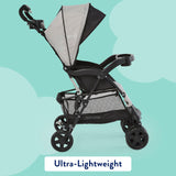 Kolcraft Cloud Plus Lightweight Baby Stroller, Travel Stroller with Large Storage Basket, Multi-Position Reclining Seat, One-Hand Steer, Compact Stroller, Infant and Toddler Stroller - Slate Gray