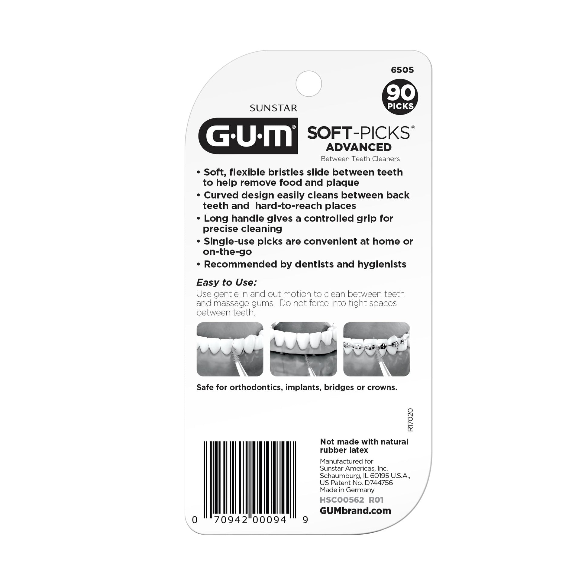 GUM Soft-Picks Advanced, Easy to Use Dental Picks for Teeth Cleaning and Gum Health, Disposable Interdental Brushes with Convenient Carry Case, Dentist Recommended Dental Picks, 90 Count (Pack of 3)