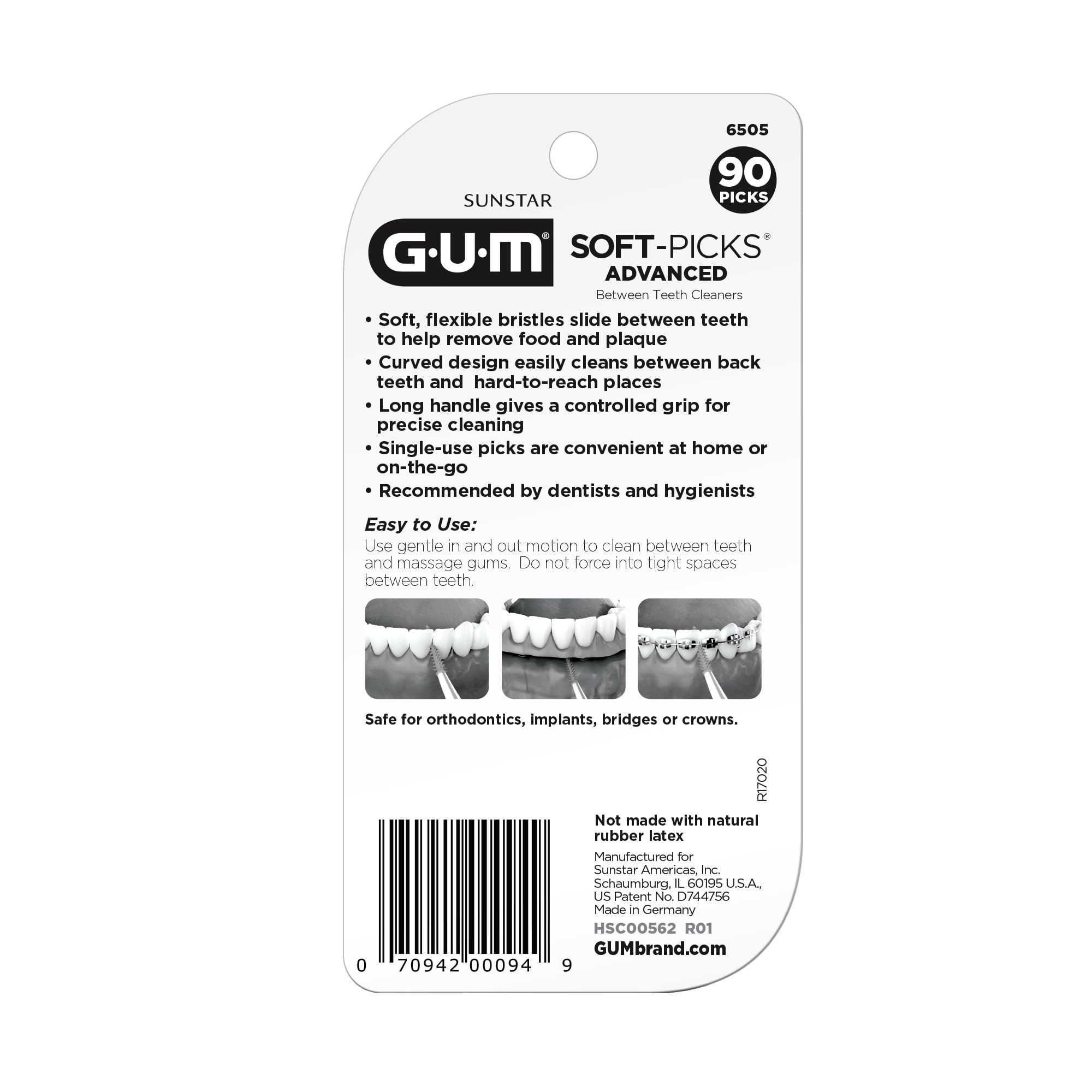 GUM Soft-Picks Advanced, Easy to Use Dental Picks for Teeth Cleaning and Gum Health, Disposable Interdental Brushes with Convenient Carry Case, Dentist Recommended Dental Picks, 90 Count (Pack of 3)