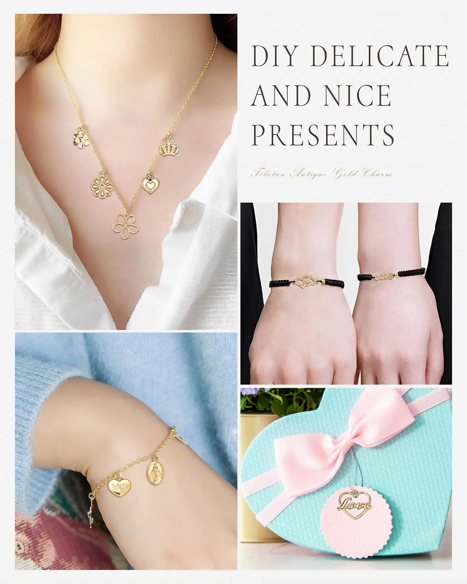 YETOOME 100 Pcs Wholesale Bulk Lots Jewelry Making Charms, Mixed Golden KC Gold Alloy Charms Pendants for Necklace Bracelet Jewelry Making and Crafting supplies