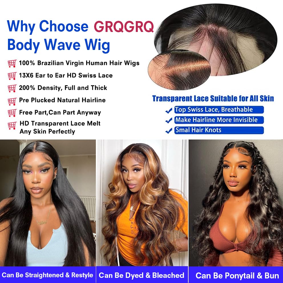 30 Inch 13x6 Lace Front Wigs Human Hair 200% Density Body Wave Lace Front Wigs Human Hair Pre Plucked Glueless Wigs Human Hair Wigs 13x6 HD Lace Frontal Wigs Human Hair Lace Front Wigs for Women