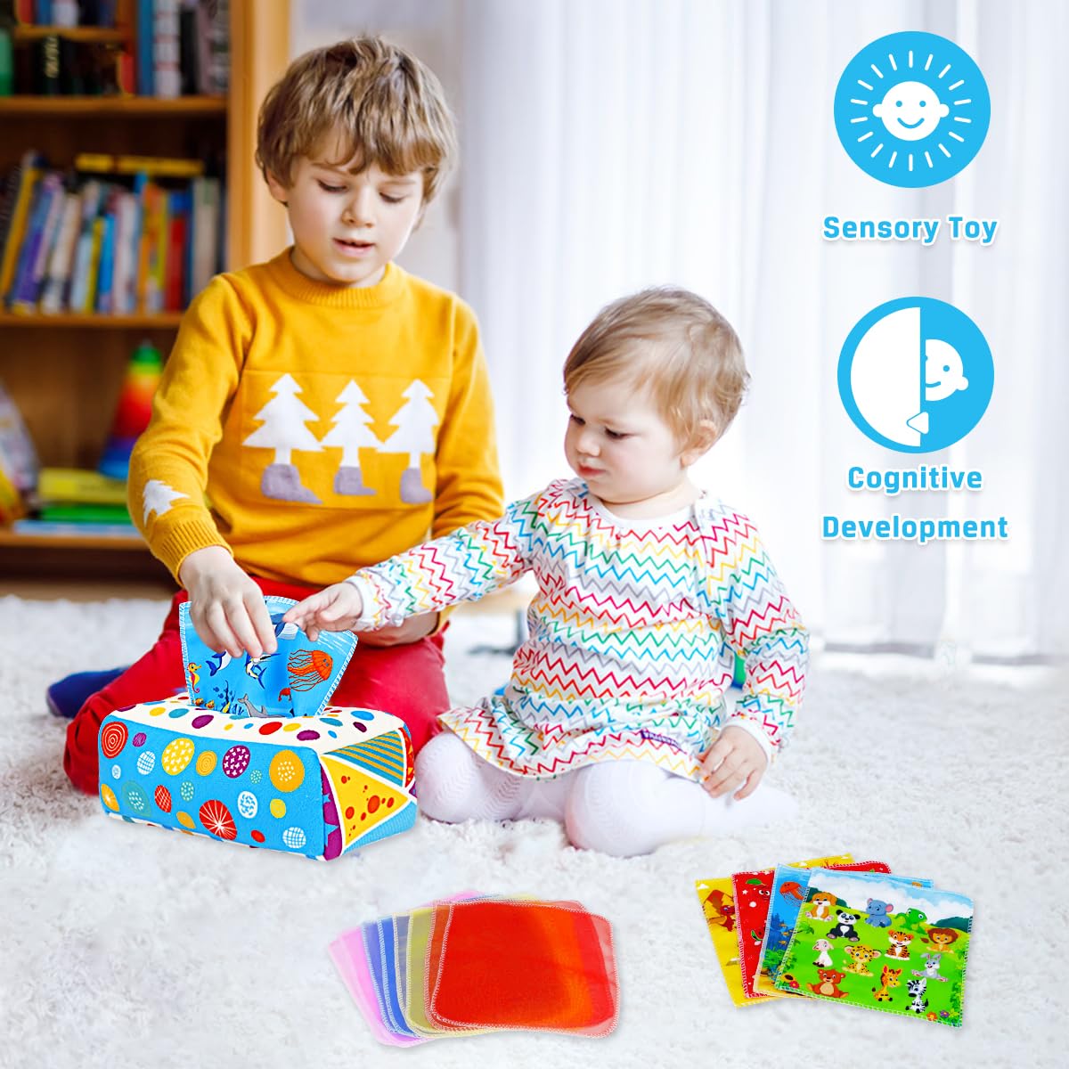 Aiduy Baby Toys 6 to 12 Months - Baby Tissue Box Toys Montessori Toys for Babies 6-12 Months Soft Crinkle Infant Sensory Toys for 1 Year Old Early Learning Toys Baby Boys Girls Gifts