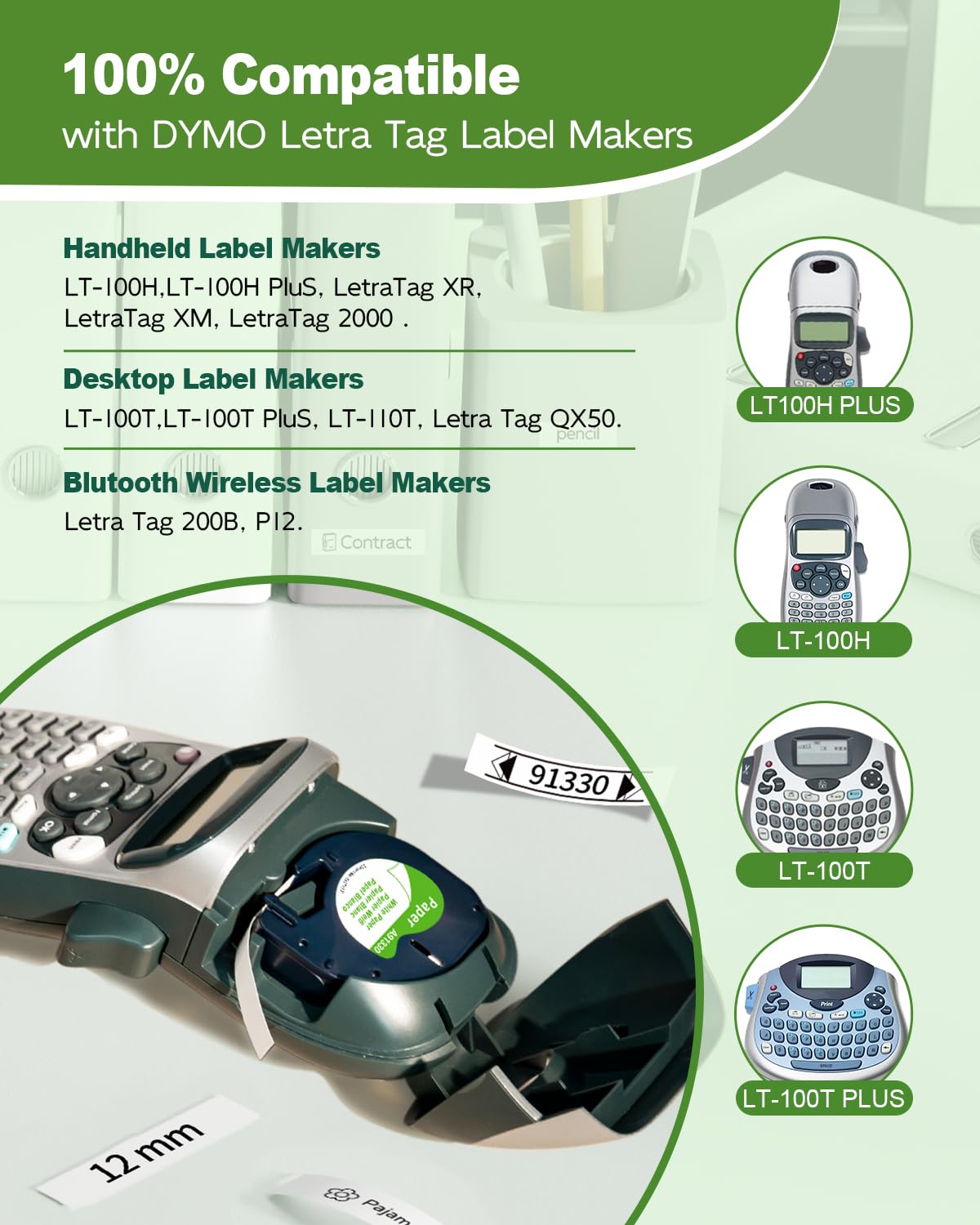 Aonomi Paper White Tape Replace for DYMO Label Maker Refills 91330, Compatible with Dymo Letratag Refills 1/2" x 13' for Dymo 200B LT 100H 100T Plus Labeler, 5-Pack