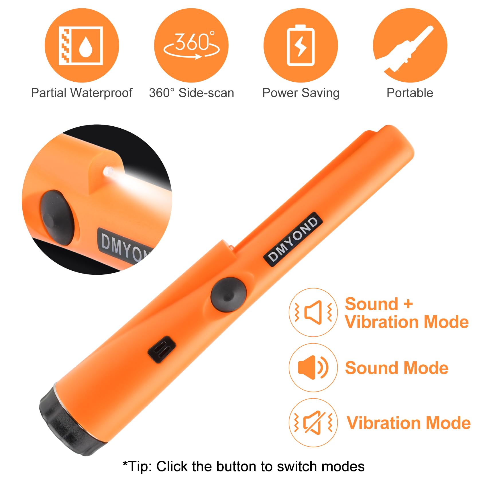 Dmyond Metal Detector Pinpointer, Professional Waterproof Handheld Pin Pointer Wand, Search Treasure Pinpointing Finder Probe with 9V Battery for Adults, Kids - Orange