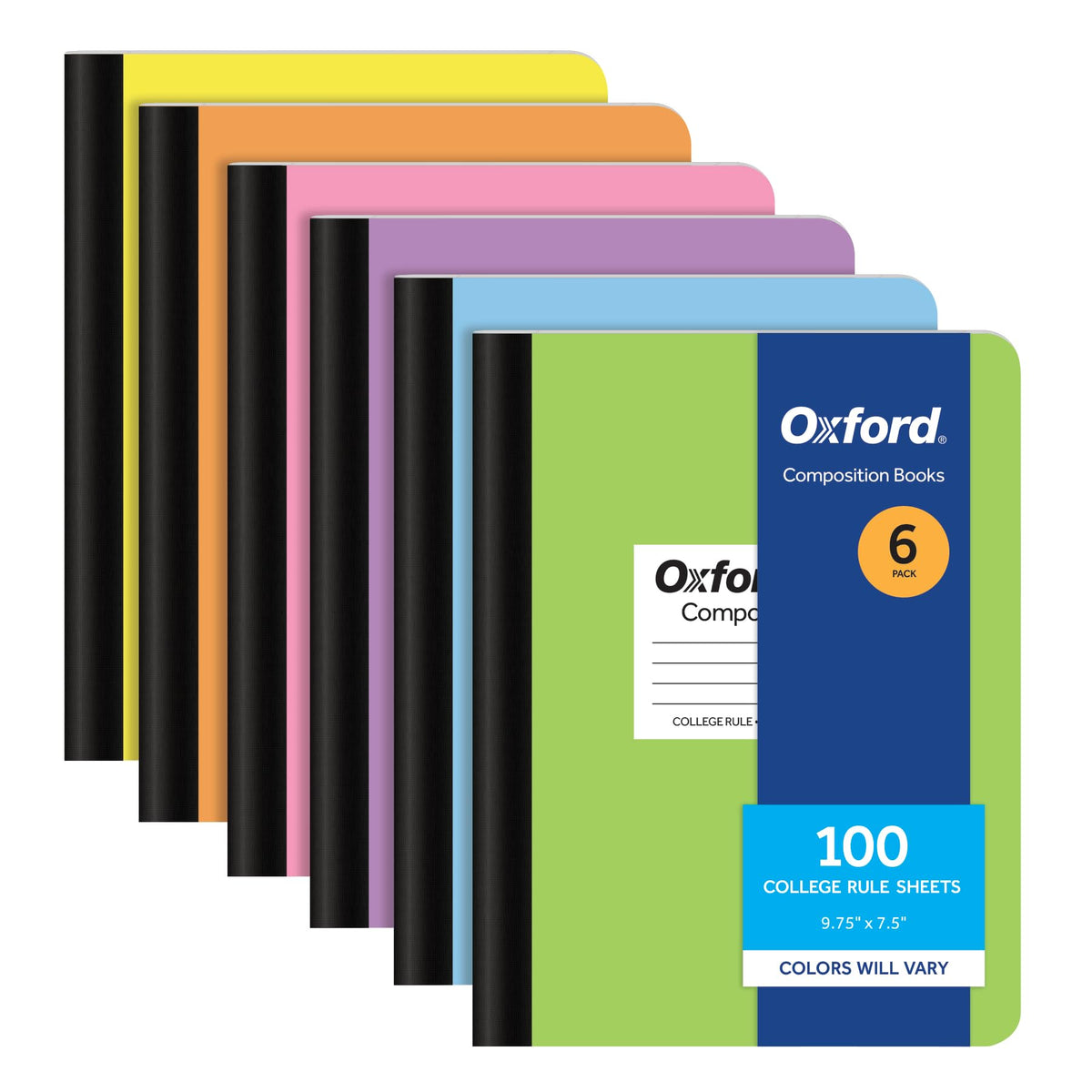 Oxford Collegeblock, 6er Pack, verschiedene Farben, liniert, 24,7 x 19 cm, Schulhefte, verschiedene Pastellfarben, 100 Blatt pro Buch (63760)