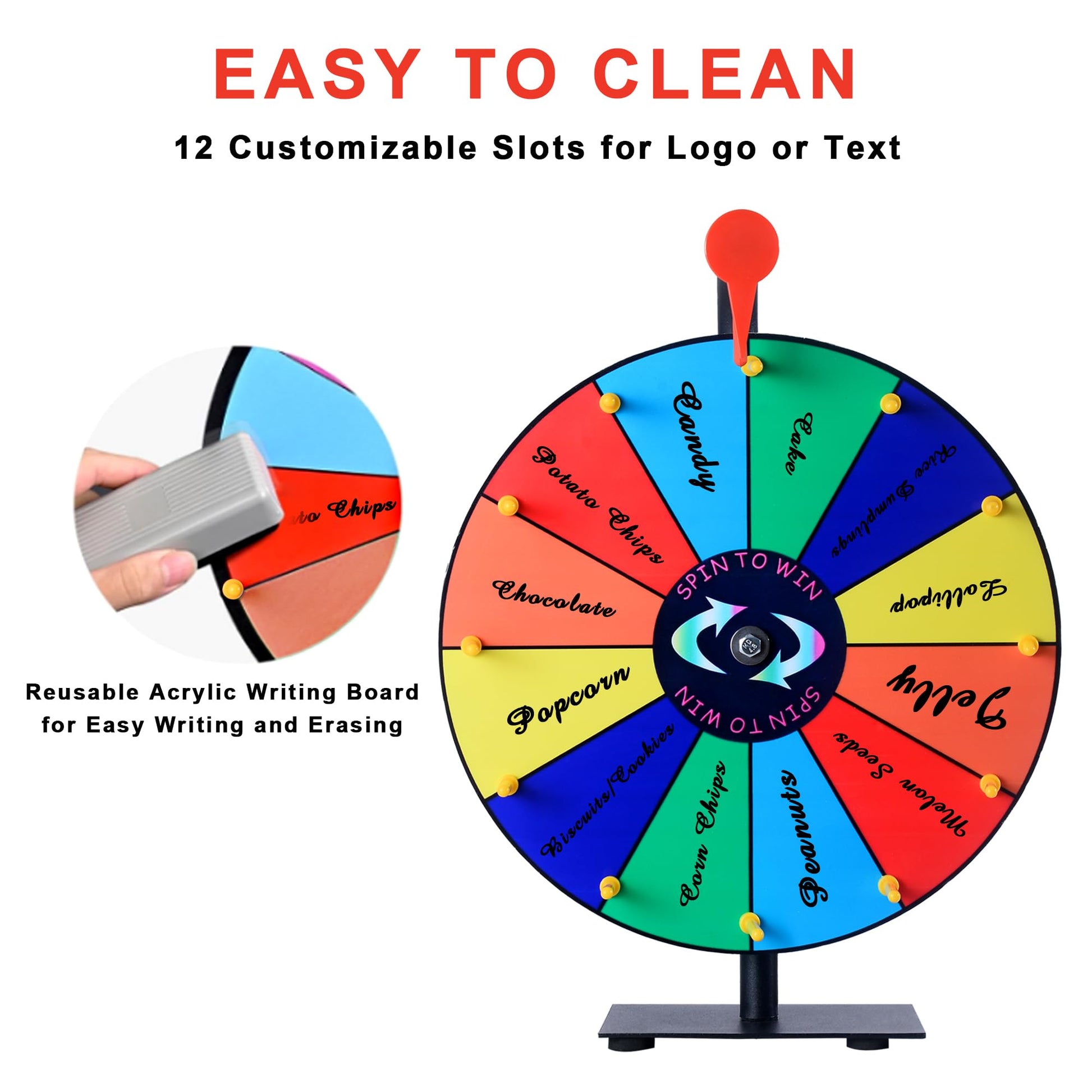 12 Inch Spin Wheel Prize Wheel with 12 Slots,Heavy Duty Base and Stand,Ideal for Carnival Events Home Parties and Tradeshows Engaging Spinning Wheel for Prizes Wheel of Fortune Spin the Wheel