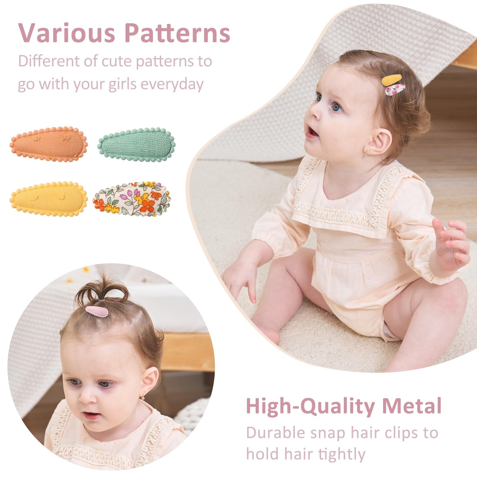 40 PCS Cute Toddler Snap Hair Clips with Flower Patterns - 1.5" Mini Hair Barrettes and Accessories for Baby Girls, Infants, Toddlers