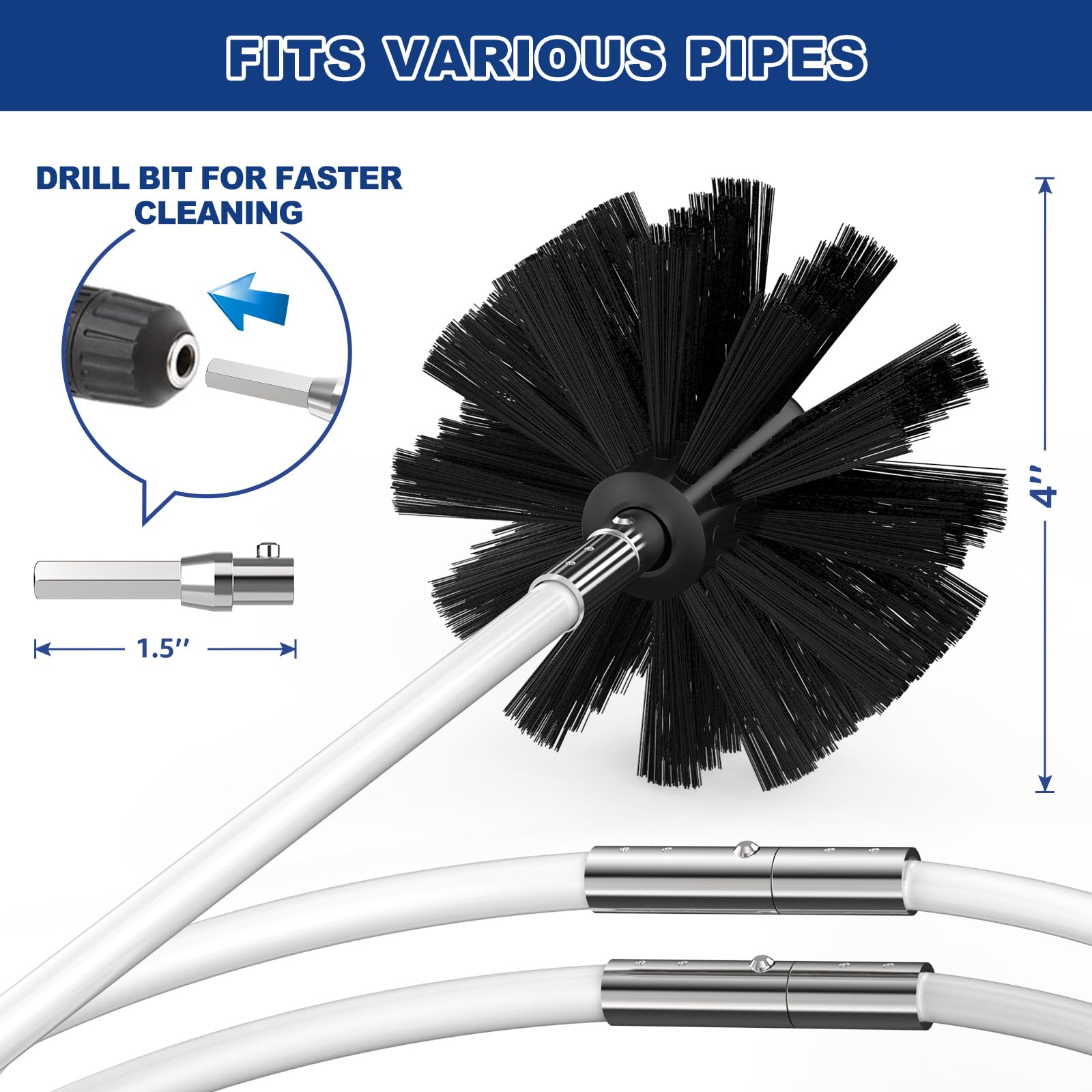 Sealegend 15 Feet Dryer Vent Cleaner Kit, Lint Remover，Upgraded Flexible Quick-Snap Brush with Drill Attachment,Extends Up to 15 FEET for Easy Cleaning，Cleaning Tools Use with/Without a Power Drill