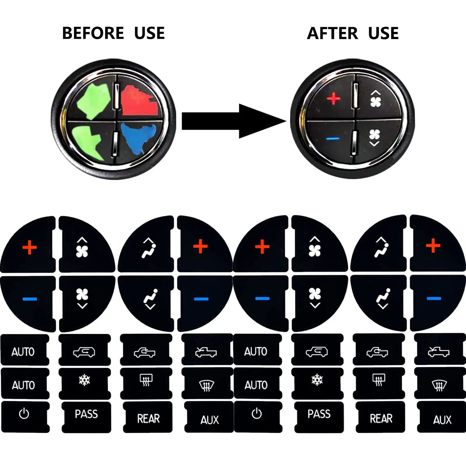 2 Packs AC Dash Button Repair Kit -Compatible with Chevy, Best for Fixing Ruined Faded A/C Control Buttons - Decal Replacement Fits Select 07-14 GM Vehicles - Car SUV Van Truck Accessories