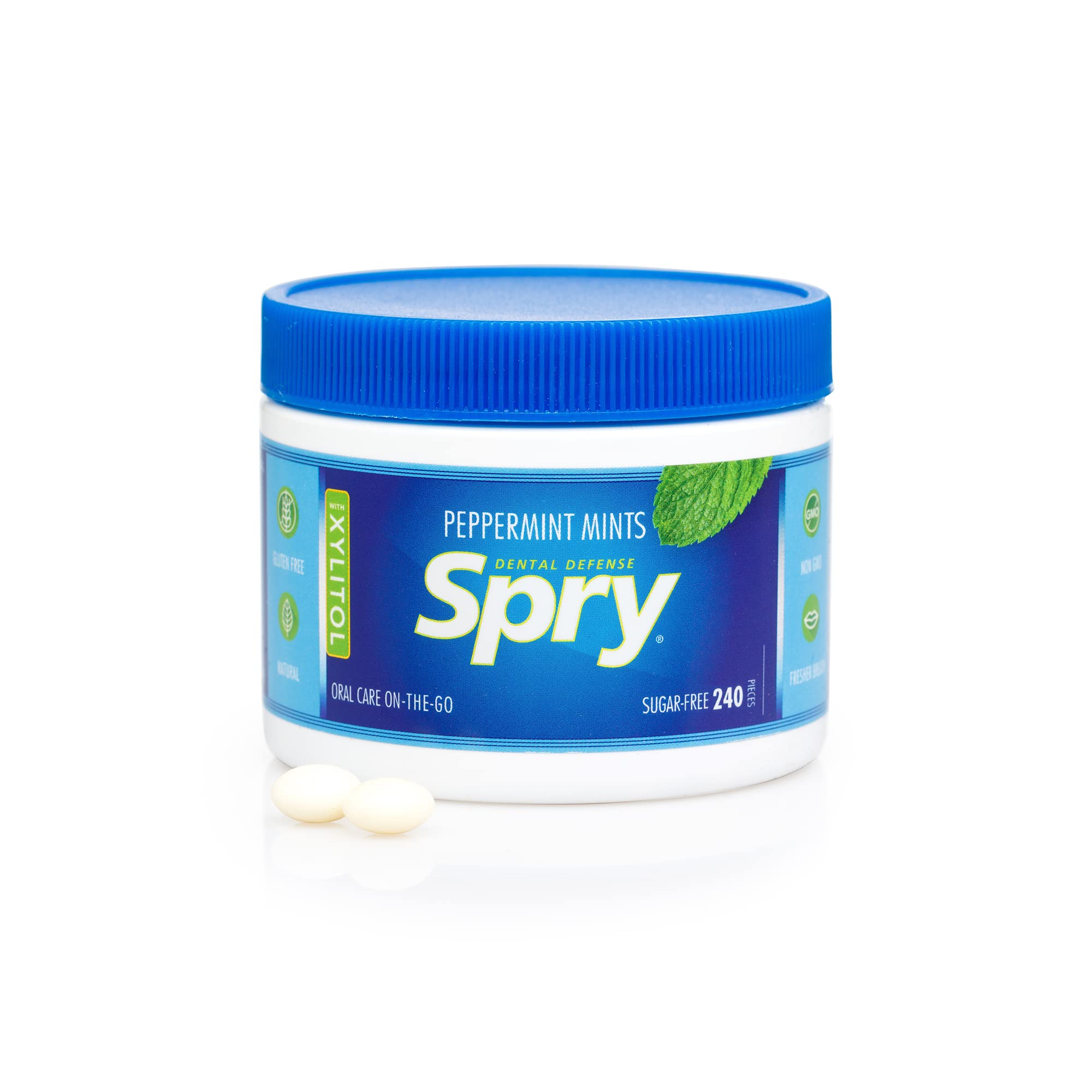 Spry Xylitol Peppermint Sugar Free Candy - Promote Oral Health, Increase Saliva Production, Stop Bad Breath, Non-GMO, Gluten-Free, 240 Count (Pack of 1)