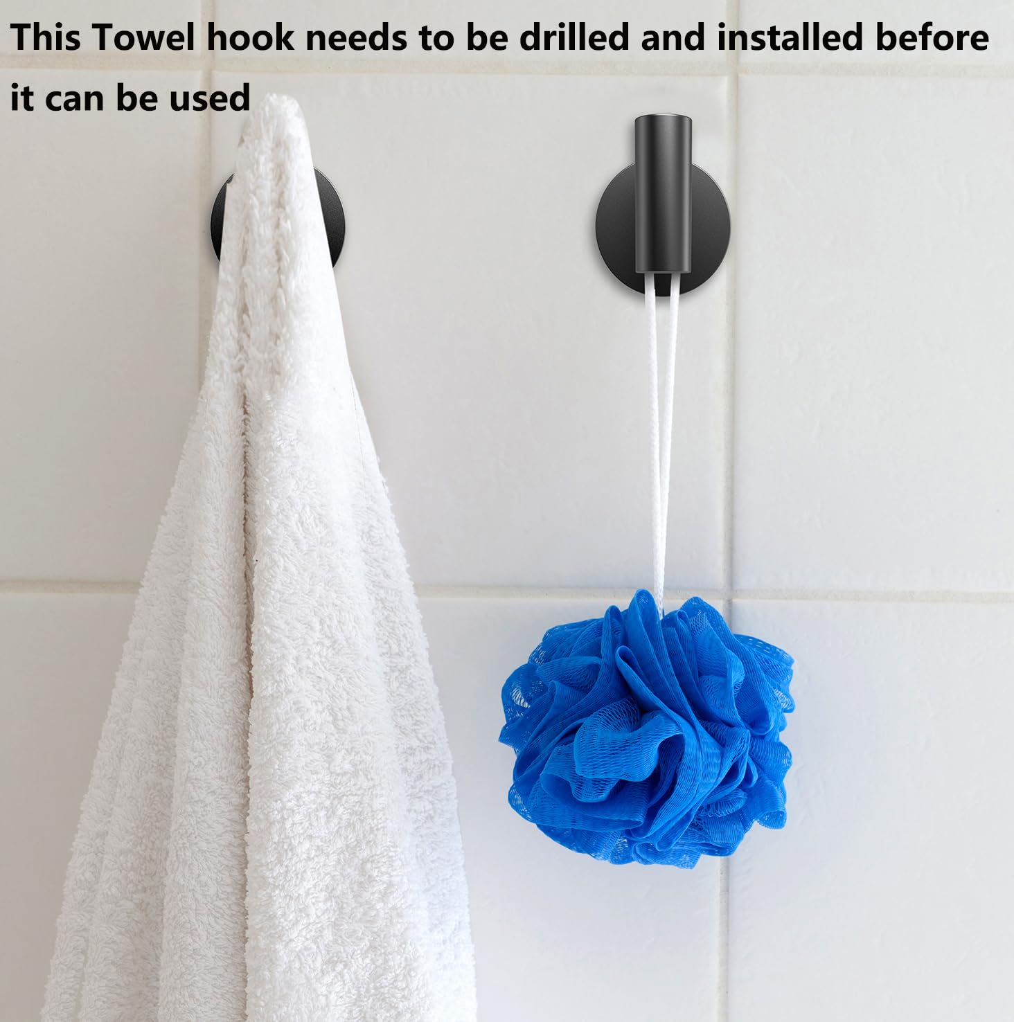 Towel Hooks Bathroom Coat Robe Wall Hook Heavy Duty Door Hanger Towel Robe Clothes Cabinet Closet Sponges Rack for Bathroom Bedroom Kitchen Hotel Pool 4 Packs Matte Black(Drilling Installation)