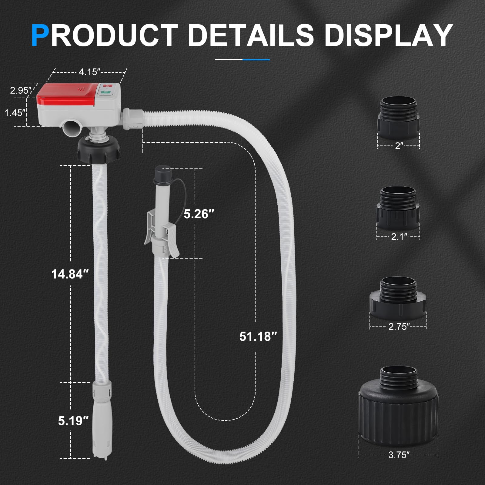 SKYJDM Fuel Transfer Pump with Auto-stop Sensor and 4 Tank Adapter, 2.4GPM 51" Hose Battery-Powered Portable Liquid Pump for Gasoline & Diesel Oil (Red)