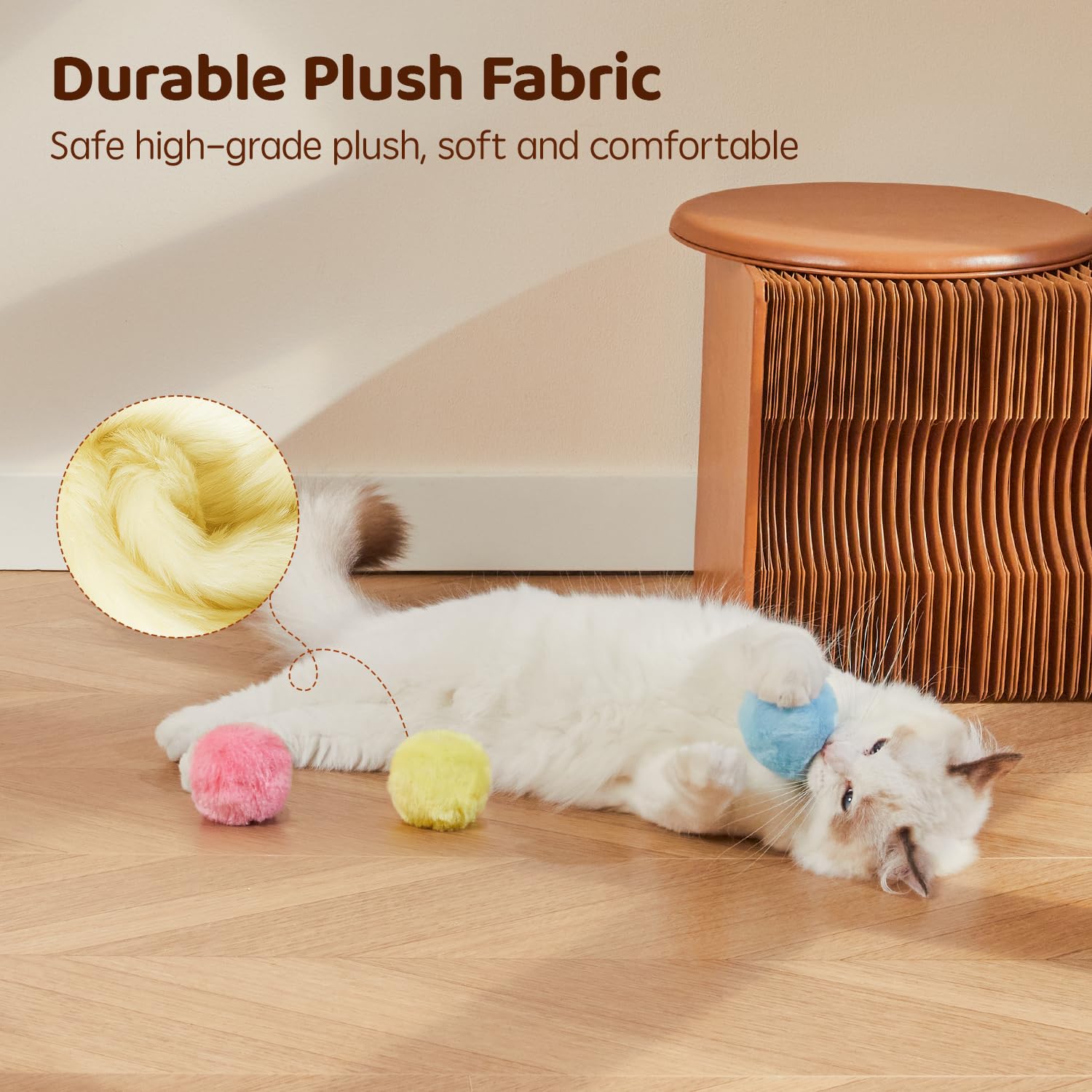 Potaroma Chirping Cat Toys Balls with SilverVine Catnip, Upgraded, 3 Pack Fluffy Interactive Cat Kicker, 3 Lifelike Animal Sounds, Kitty Kitten Catnip Exercise Toys