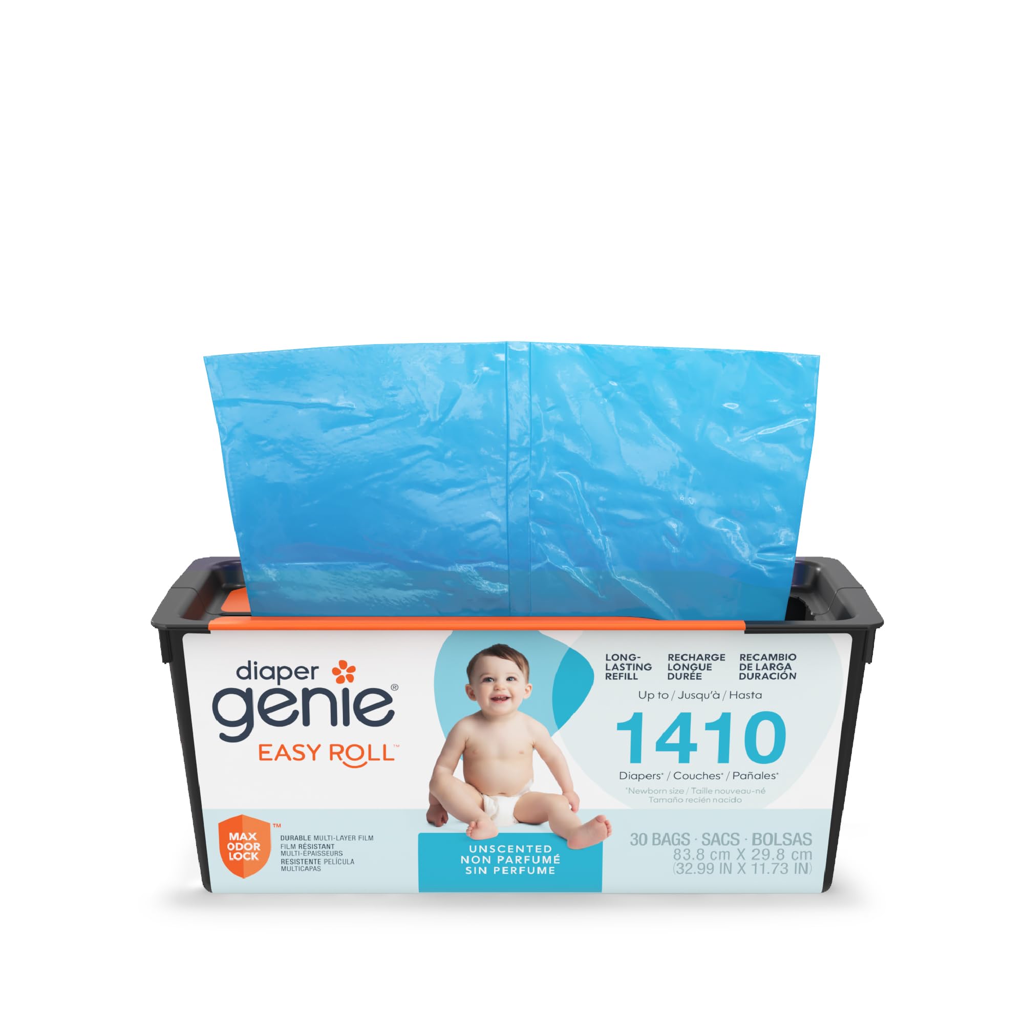 Diaper Genie Easy Roll Nachfüllpackung | 30 Beutel pro Nachfüllpackung | Fasst bis zu 1410 Neugeborenenwindeln | Geruchskontrolle | Nachfüllbeutel für Windeleimer | Passend für Diaper Genie Signature & Platinum Windeleimer