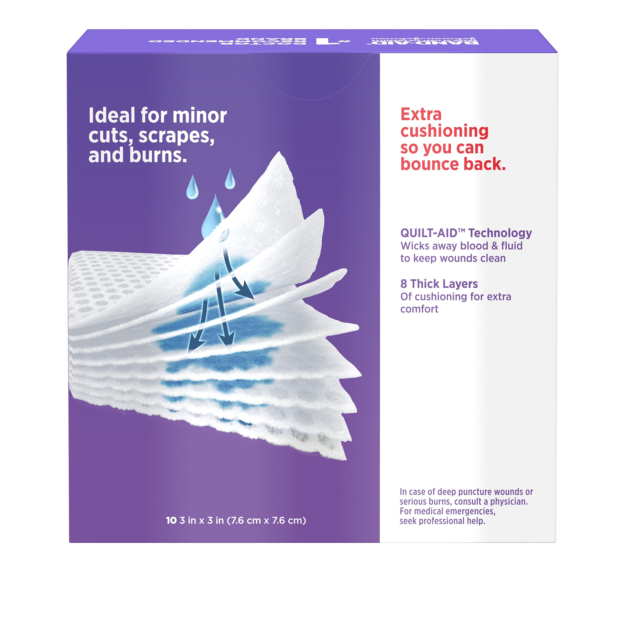 Band-Aid Brand Cushion Care Non-Stick Gauze Pads, Individually-Wrapped, Medium, 3 in x 3 in, 10 ct