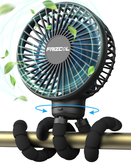 FRIZCOL Stroller Fan for Baby - Portable Fan Rechargeable - Battery Operated Fan(Use for 30Hrs) - Fan for Handheld/Clip On/Car Seat/Desk/Camping