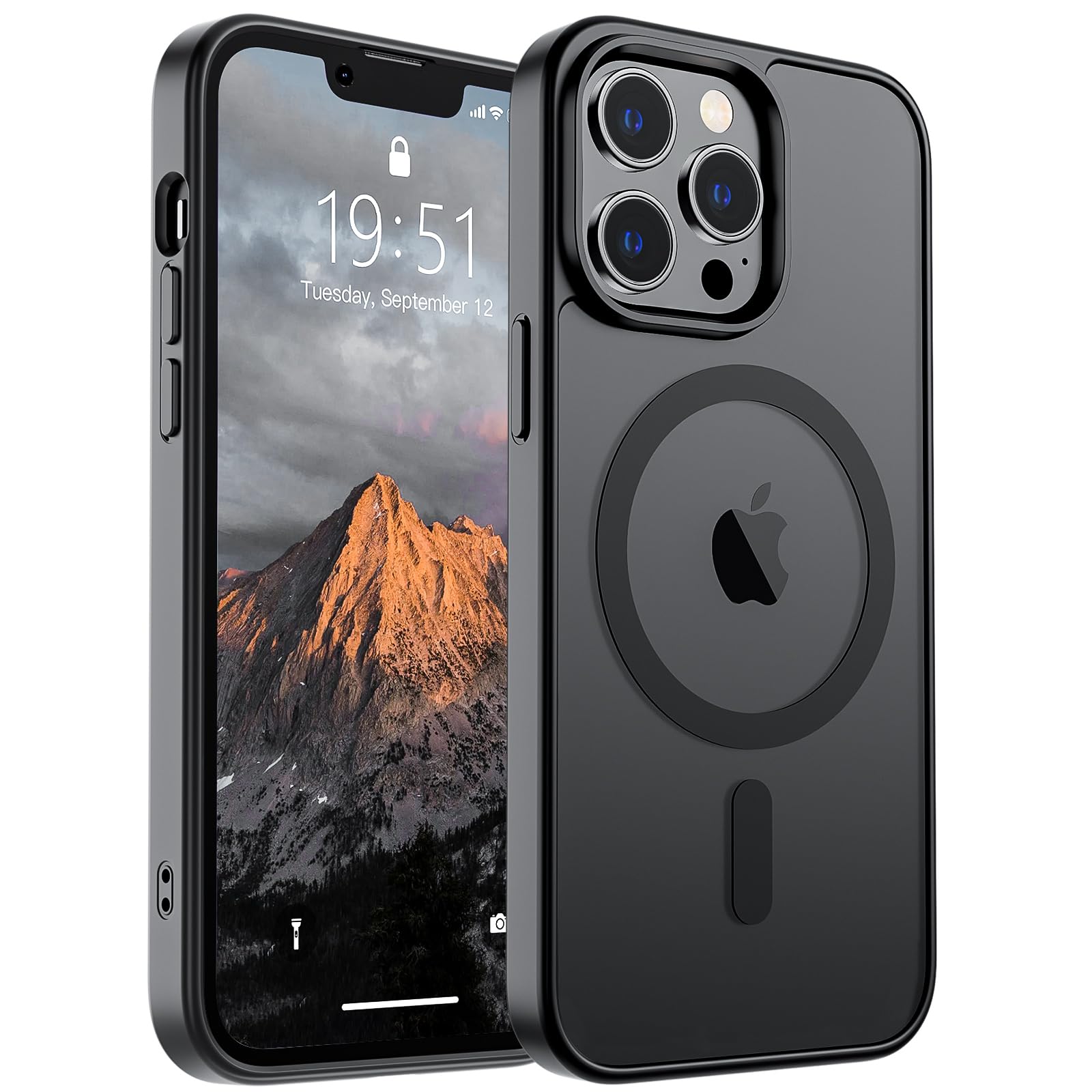 حافظة SUPFINE المغناطيسية لهاتف iPhone 13 Pro Max (متوافقة مع MagSafe) (حماية من السقوط بدرجة عسكرية) غطاء هاتف شفاف غير لامع مقاوم للصدمات، أسود