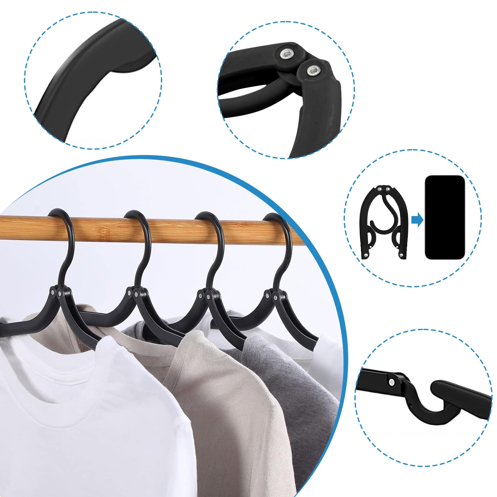 12 PCS Travel Hangers Cruise Ship Essentials Portable Folding Clothes Hangers Travel Accessories Foldable Clothes Drying Rack (Black)