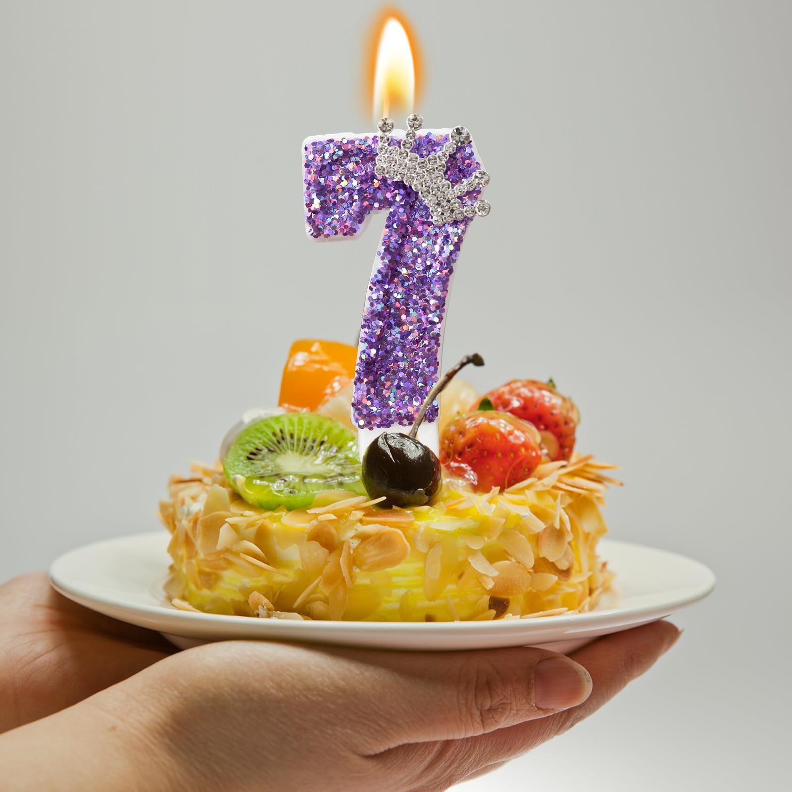 Birthday Number Candles,Purple Crown Birthday Candles for Cake,Glitter Number 7 Candle Cake Topper with Sequins for Anniversary Celebrations Supplies (Number 7)