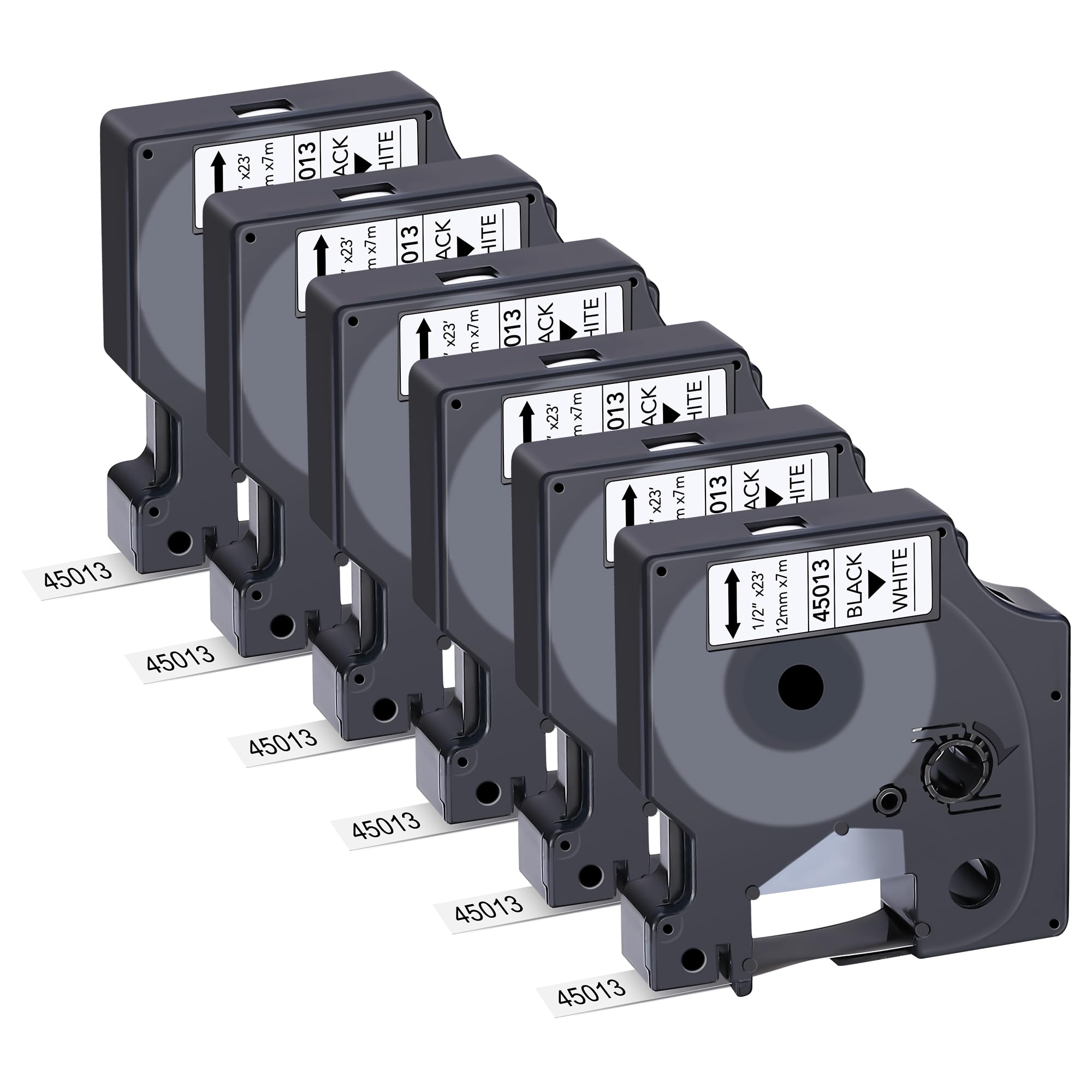 6er-Pack Dymo D1 Schriftband 45013 Schwarz auf Weiß 12 mm x 7 m Kompatibel mit DYMO LabelManager 160 280 210D 360D 420P Wireless PnP 220P 260P 500TS 450DUO
