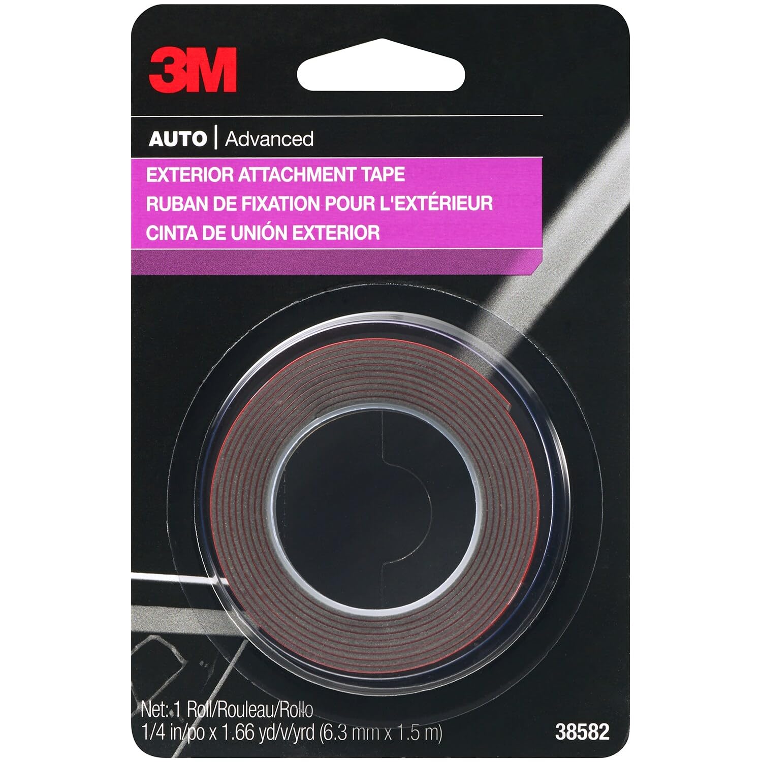 3M Auto Exterior Attachment Tape, 1/4 in x 5 ft, Heavy Duty Double-Sided Automotive Tape for Car Trim, Moldings, Emblems, and Badges (38582)
