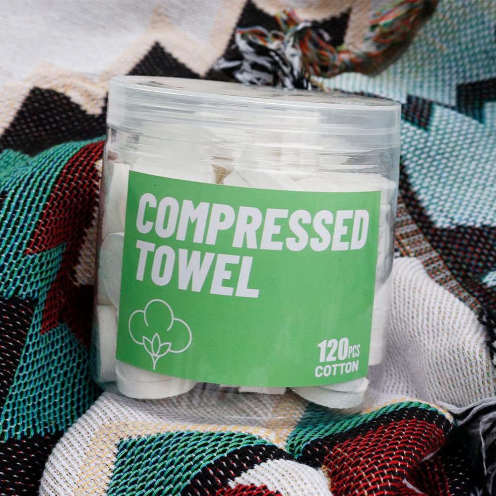 120 Pcs Mini Compressed Towels, Disposable Face Compressed Towel, Compressed Cotton Hand Wipe, Camping Towel, Portable Compressed Coin Tissue for Travel/Home/Outdoor Activities