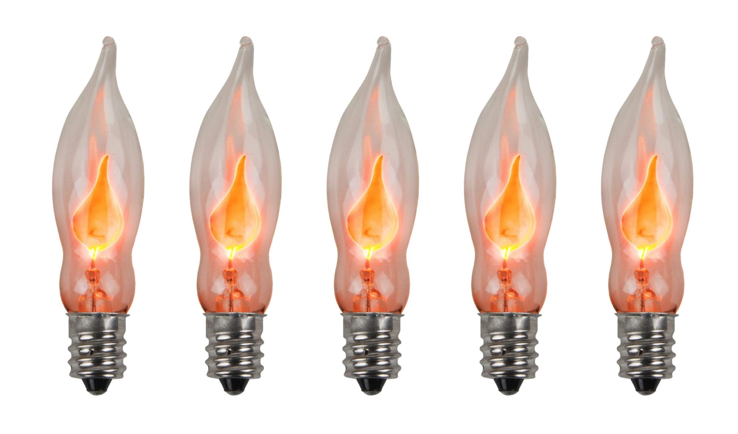 Creative Hobbies® A101 Flicker Flame Light Bulb - 3 Watt, 130 Volt, E12 Candelabra Base, Nickel Plated Base - Dances with a Flickering Orange Glow | 5 Pack