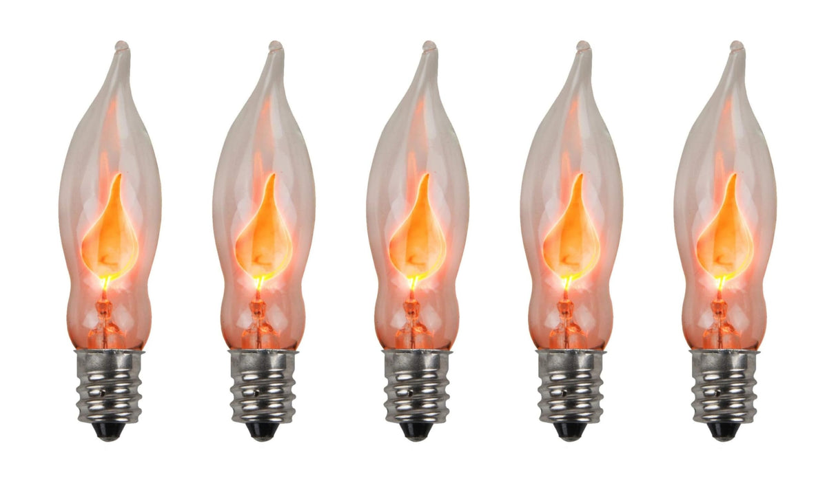 Creative Hobbies A101 Flicker Flame Light Bulb - 3 Watt, 130 Volt, E12 Candelabra Base, Nickel Plated Base - Dances with a Flickering Orange Glow | 5 Pack