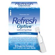 Refresh Optive Lubricant Eye Drops Non-Preserved Tears, 30 Single-Use Containers, 0.01 fl oz (0.4 mL)