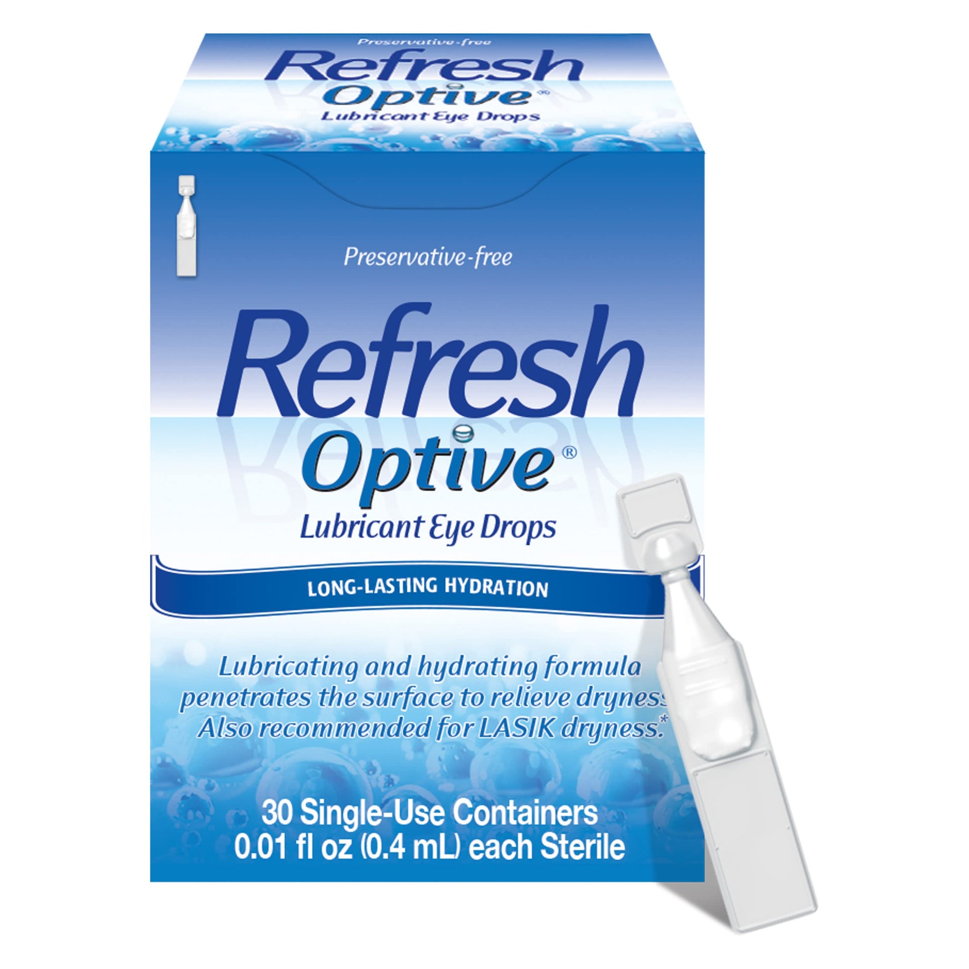 Refresh Optive Lubricant Eye Drops Non-Preserved Tears, 30 Single-Use Containers, 0.01 fl oz (0.4 mL)