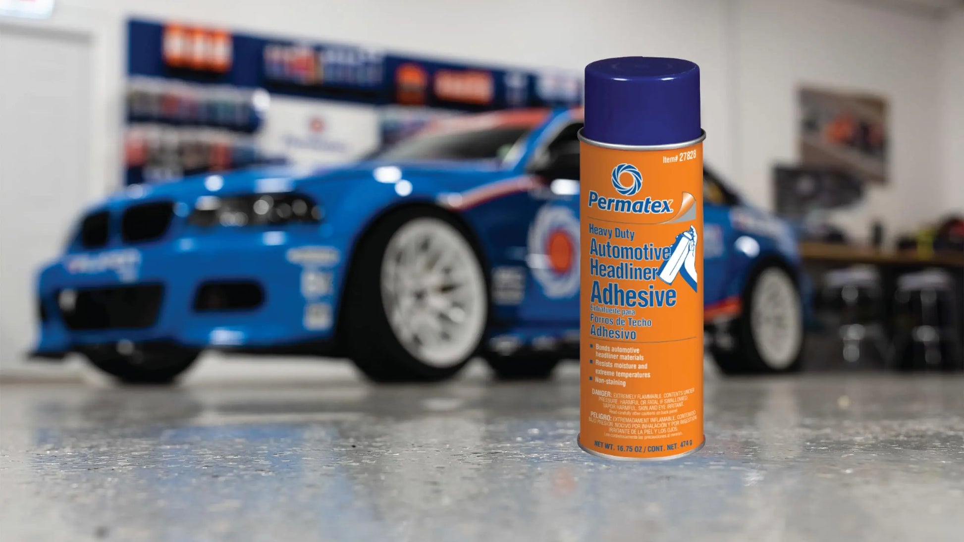 Permatex 27828 Body Shop Heavy Duty Headliner Adhesive, High-Strength Spray Adhesive, Repair Detached Or Loose Interior Parts, Dries Clear, Aerosol Can, 16.75 Oz