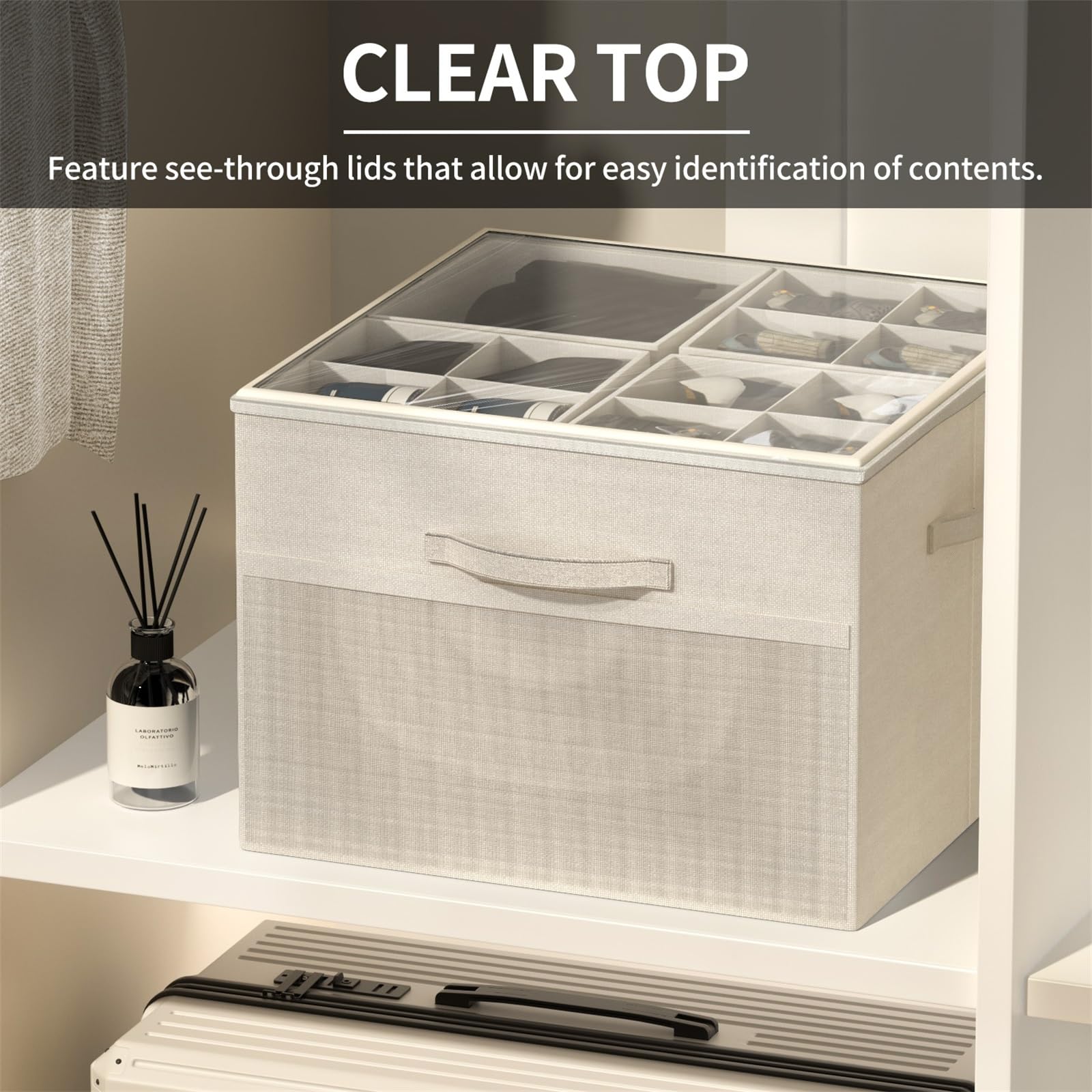 Aokeyee Shoe Organizer for Closet,2 Pack Foldable Shoe Storage Organizer Box Bin with Adjustable Dividers and Clear Cover, Fits up to 16-32 Pairs