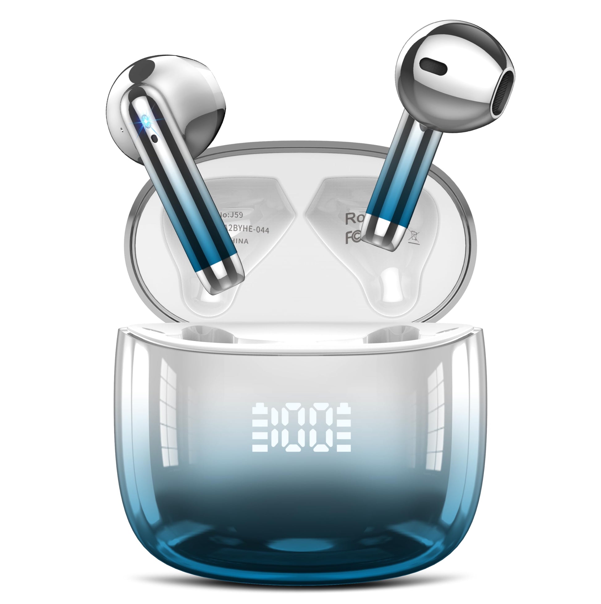 Wireless Earbuds, Bluetooth Headphones 48H Playtime Ear Buds with LED Power Display, IPX7 Waterproof Bluetooth 5.4 Earphones in-Ear Earbuds with 4 Mic for Android iOS Cell Phone Laptop, Light blue