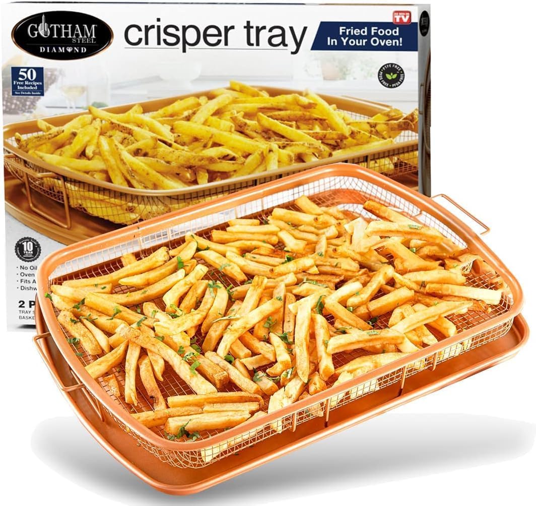Gotham Steel Large Air Fryer Basket for Oven, 2 Pc Oven Air Fryer Basket and Tray Pan Great for Baking & Crispy Foods, Dishwasher Safe – XXL 16.5” x 12.5”