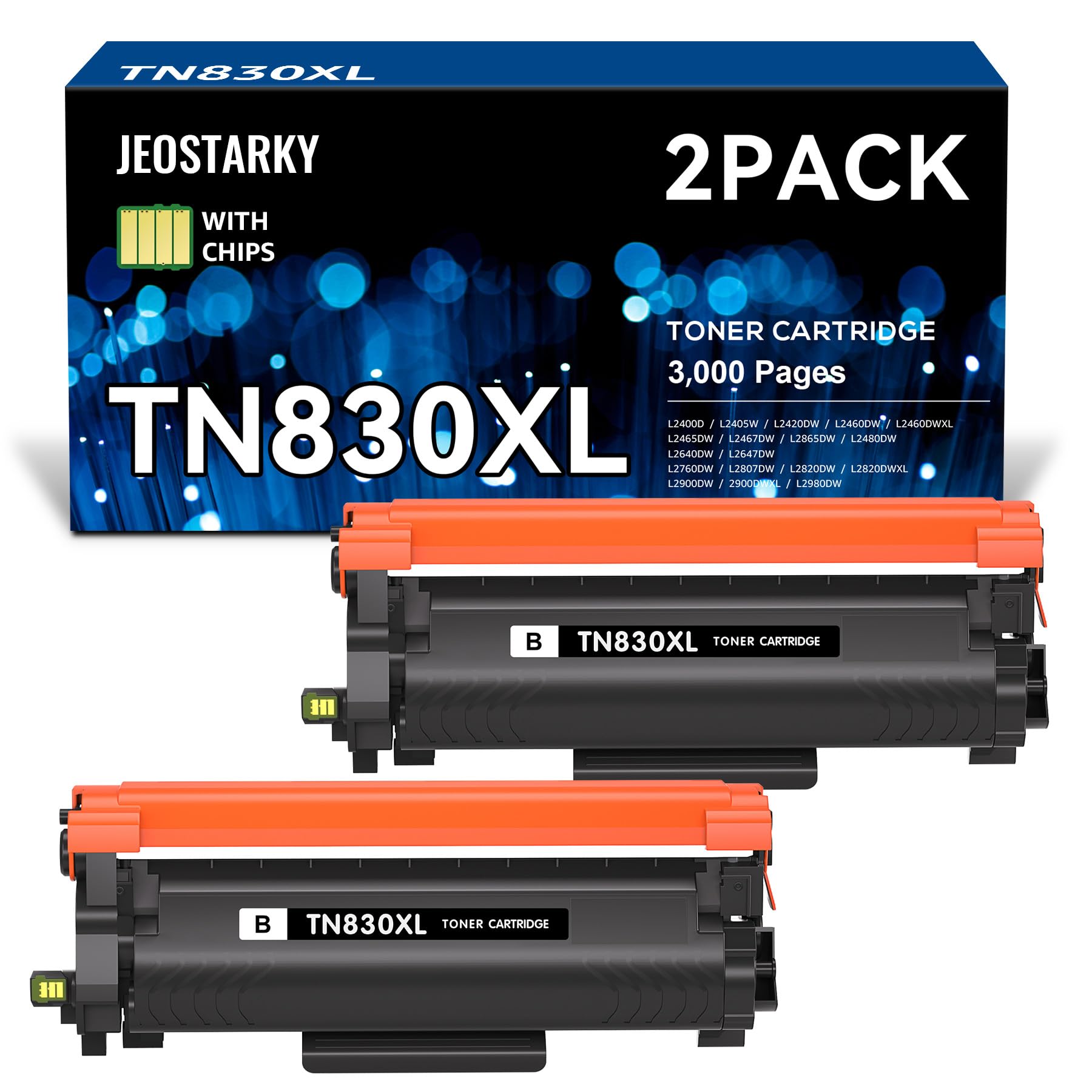 Jeostarky Compatible TN830XL Toner Replacement for Brother TN830XL TN830 XL Toner use with HL-L2460DW HL-L2405W HL-L2400D HL-L2480DW MFC-L2820DW MFC-L2820DW XL DCP-L2640DW Printer (Black,2 Pack)