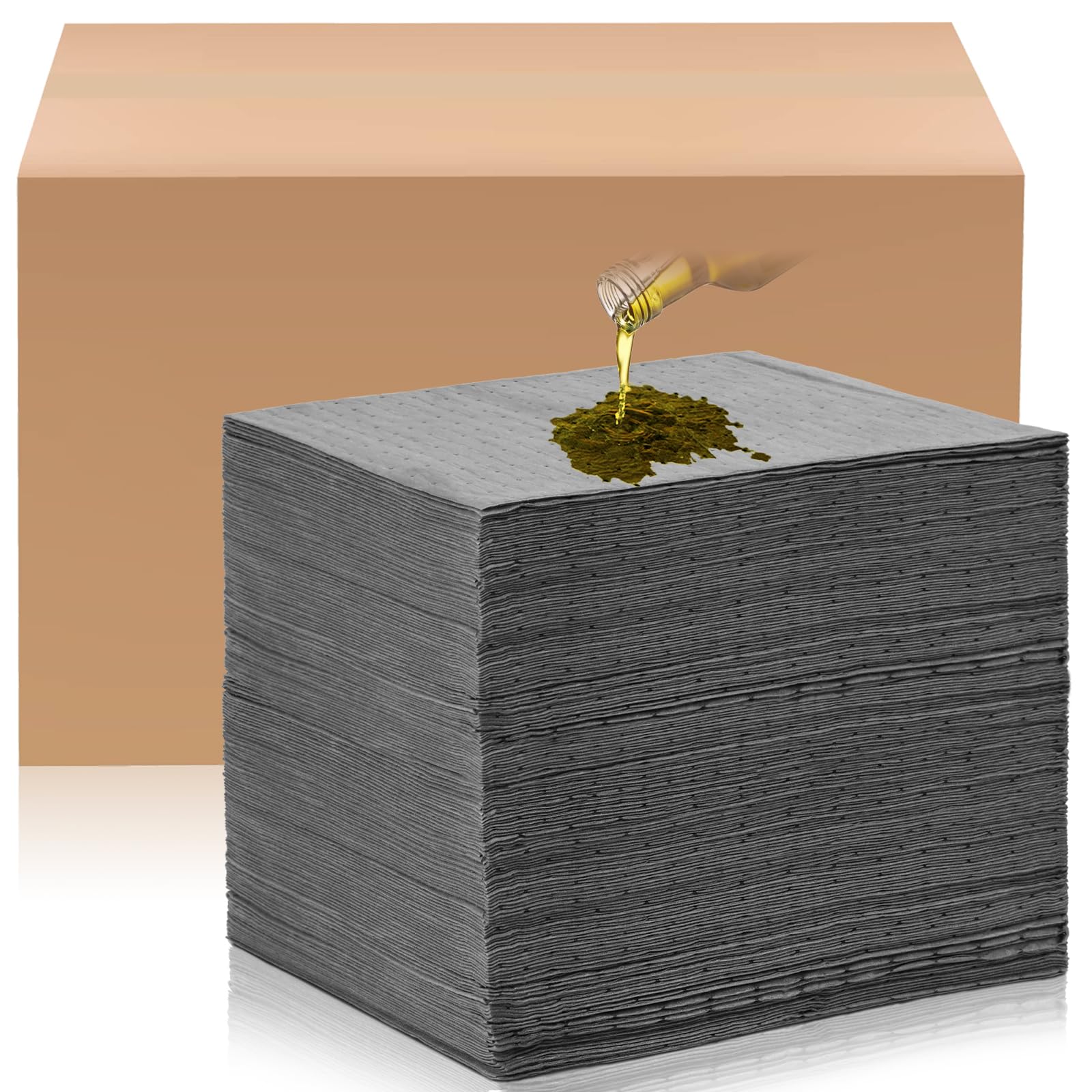 Hoolerry Oil Absorbent Pads Weight Dimpled Pad Garage Accessories Water Absorbent Mat Oil Spill Mat for Absorbing Protecting Home Garage Basement (100 Pcs,Gray,9.8 x 13 Inch)