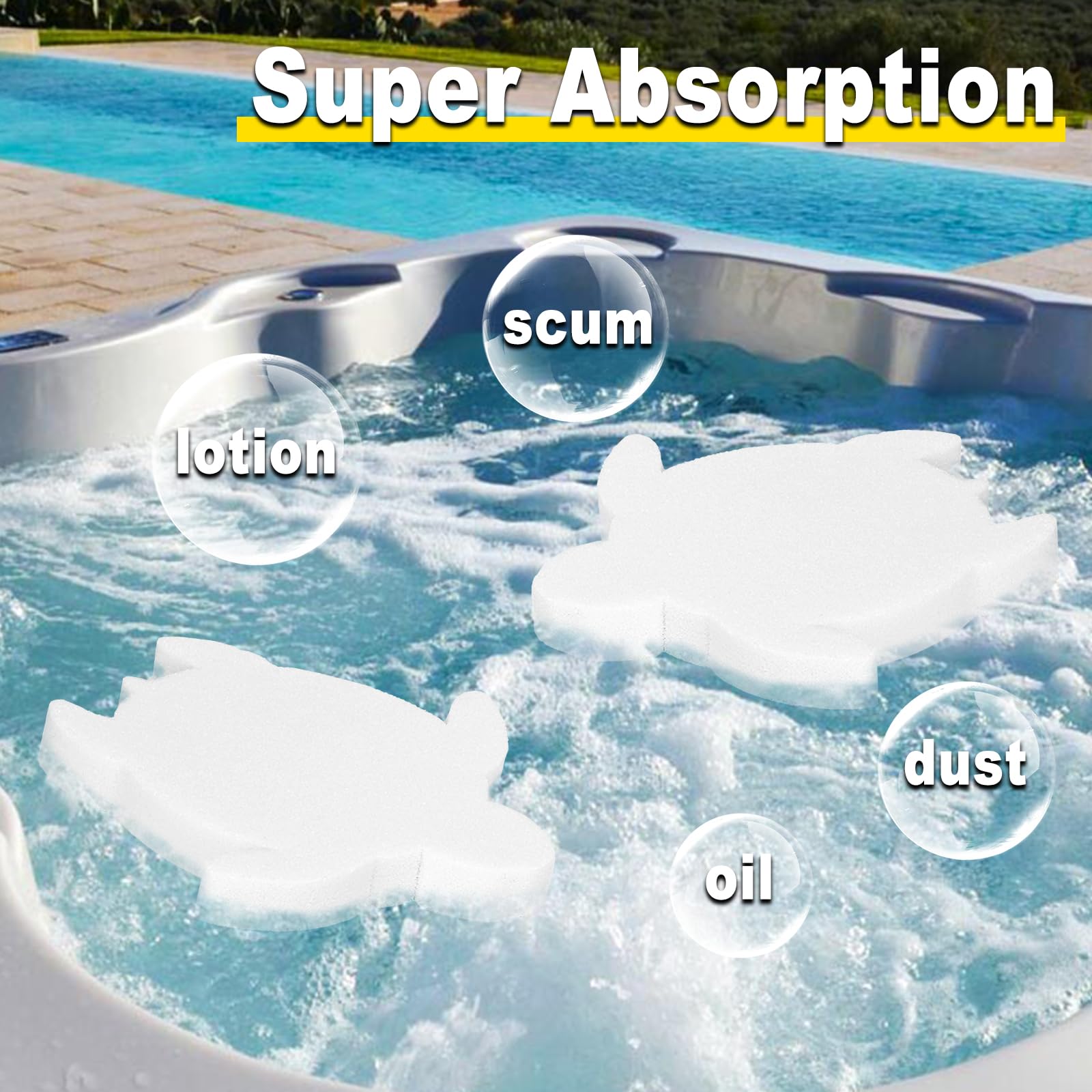 HOICATED Spa Scum Absorber for Hot Tub Oil Absorbing Sponge for Inflatable Hot Tub Swimming Pool Hot Tub Waterline Clean Pool Maintenance Accessories 2 Pack