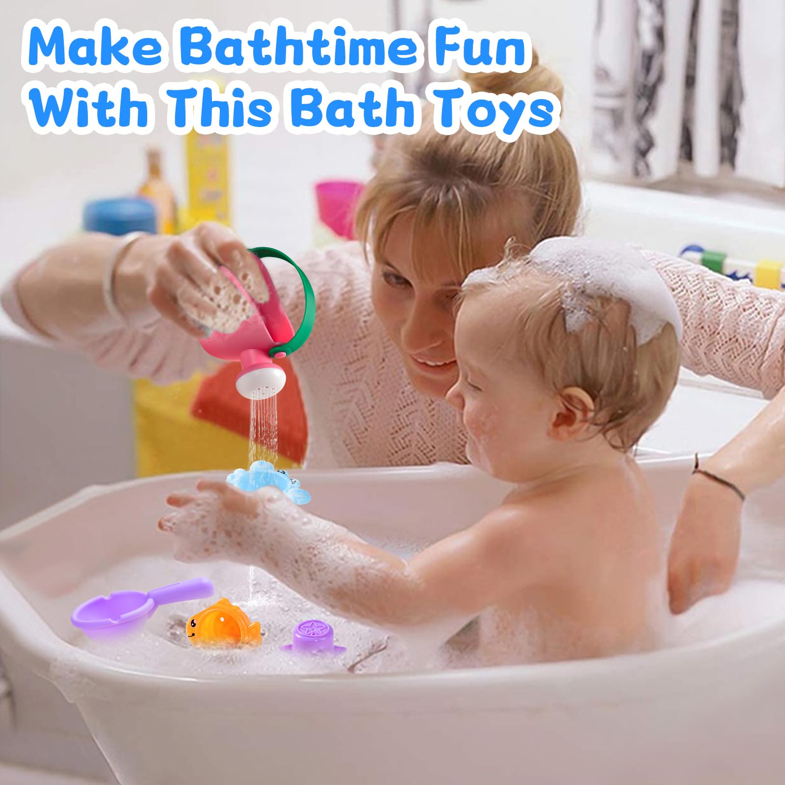 Baby Bath Toys for Kids Ages 1-3 5 PCS Toddler Bath Toys Mold Free for 2-4 Bathtub Sand Beach Pool Water Toddler Toys & Gifts (Color Random)