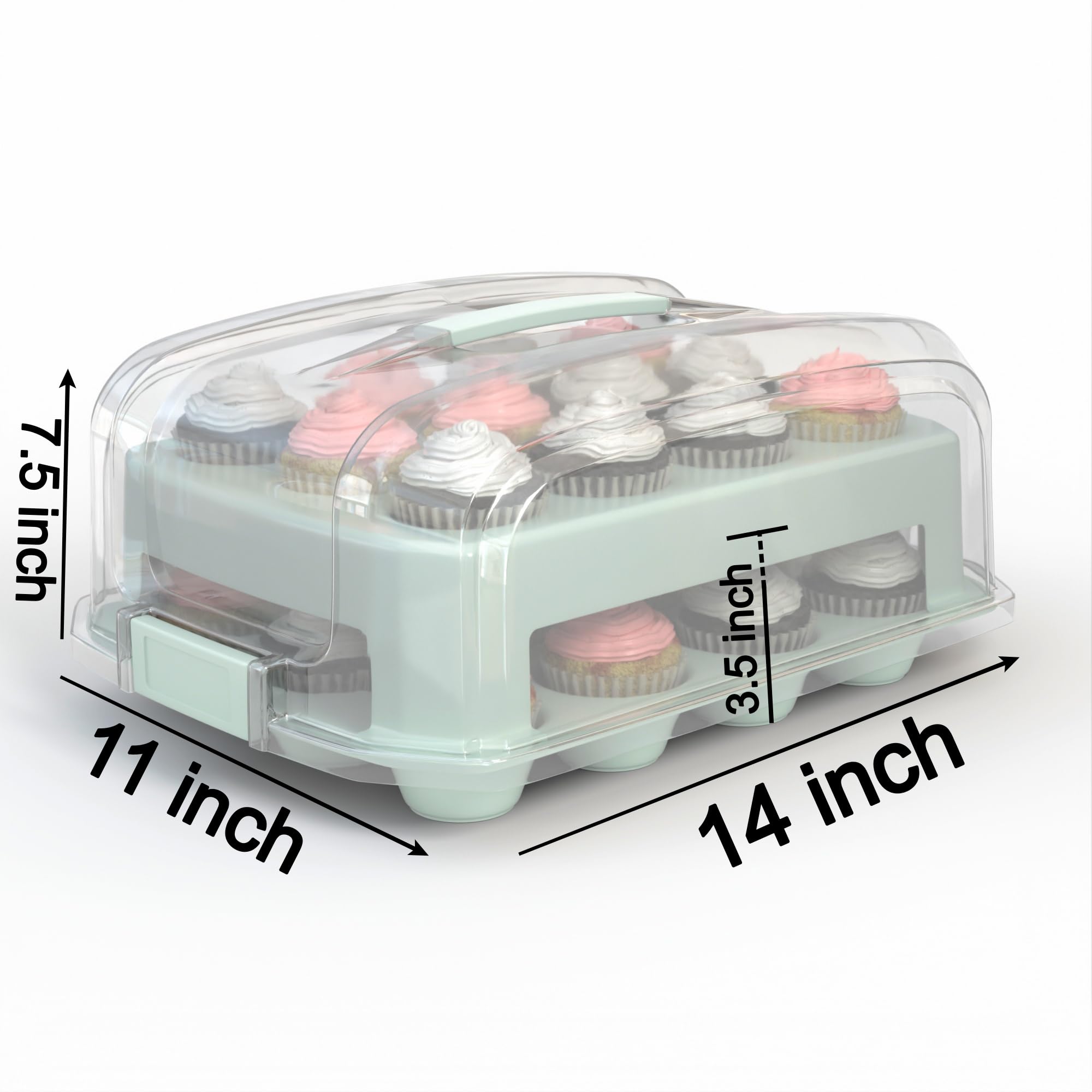 Top Shelf Elements Cupcake Carrier, Green Cupcake Holder Carries 24 Standard-Size Cupcakes, Muffin Traveler Two Tier Stand Reusable Cupcake Box