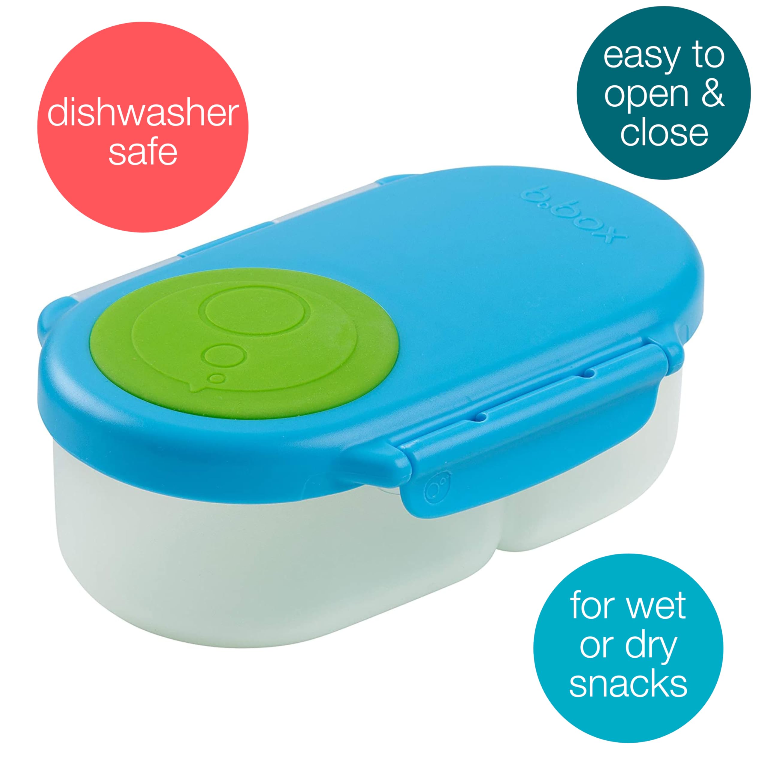 b.box Snack Box for Kids & Toddlers: 2 Compartment Snack Containers, Mini Bento Box, Lunch Box. Leak Proof, BPA free, Dishwasher safe. School Supplies. Ages 4 months+ (Ocean Breeze, 12oz capacity)