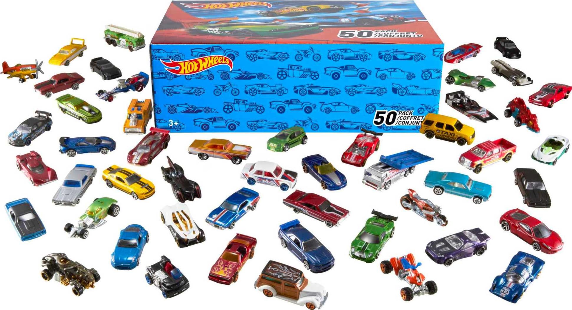 Hot Wheels Toy Cars & Trucks 10-Pack, Set of 10 1:64 Scale Vehicles, Includes Race Cars, Semi, Rescue or Construction Trucks (Styles May Vary)