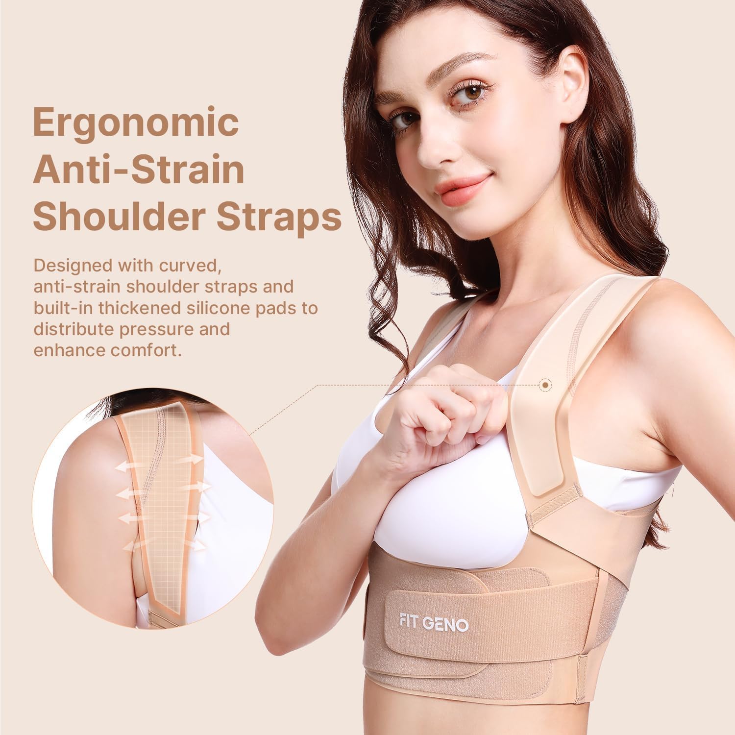 Fit Geno Posture Corrector for Women Invisilite: Invisible Lightweight Back Brace for Neck Shoulder & Upper Back Pain Relief - Improve Posture Correct Hunchback Slouching Under Clothes Medium
