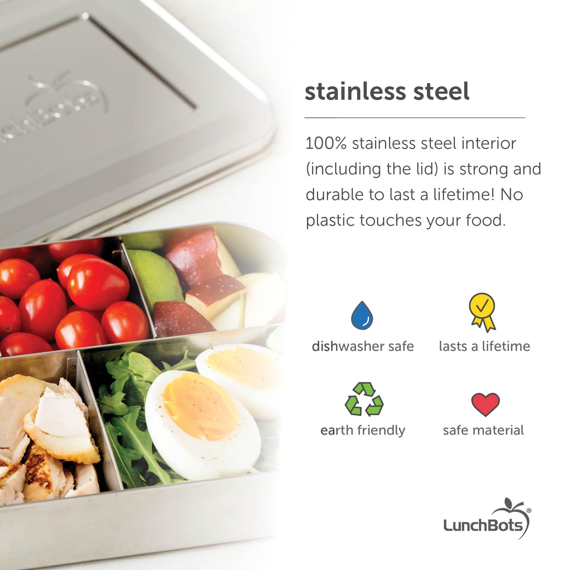 LunchBots Medium Trio II Snack Container - Divided Stainless Steel Food Container - 3 Sections for Snacks On the Go, Dishwasher Safe - Stainless Steel